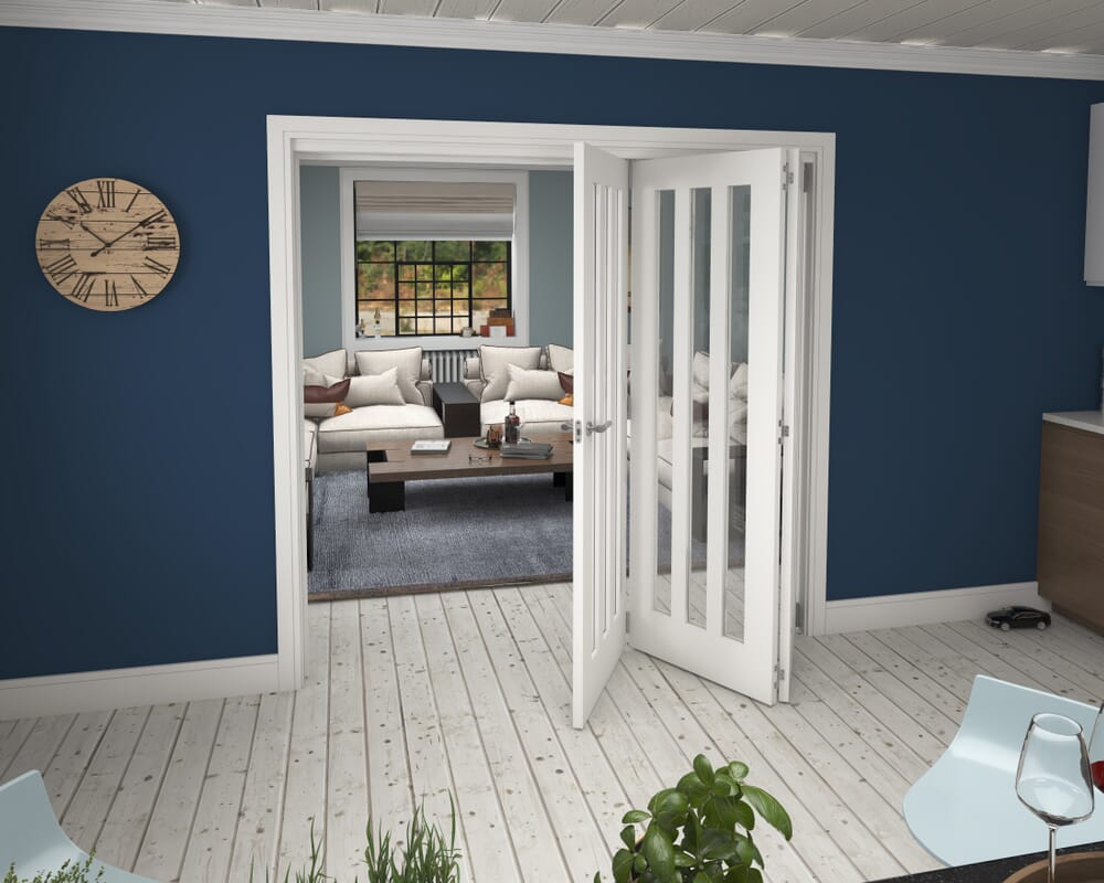 2133x2060x133mm Aston Clear Glazed White Roomfold Grande (3+0)