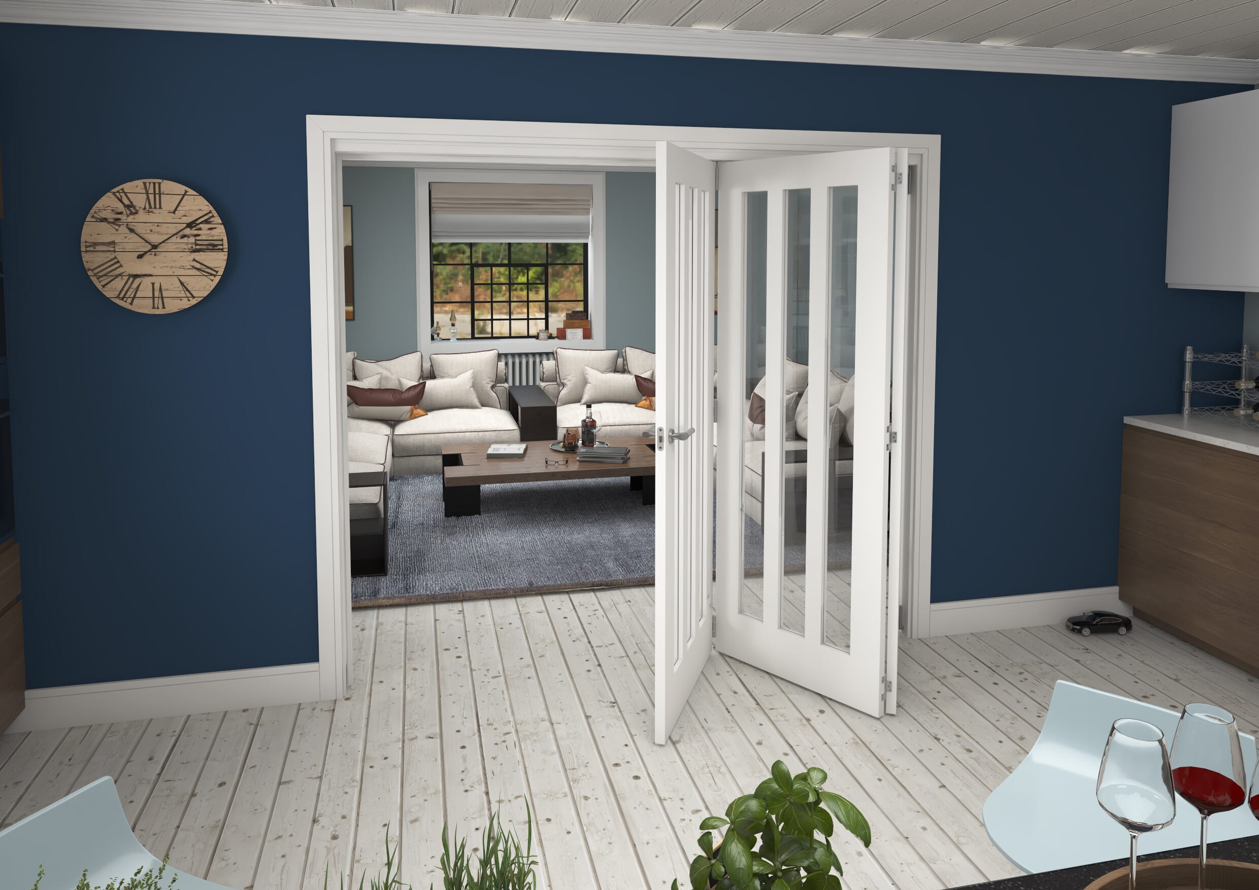 2361x2060x133mm Aston Clear Glazed White Roomfold Grande (3+0)