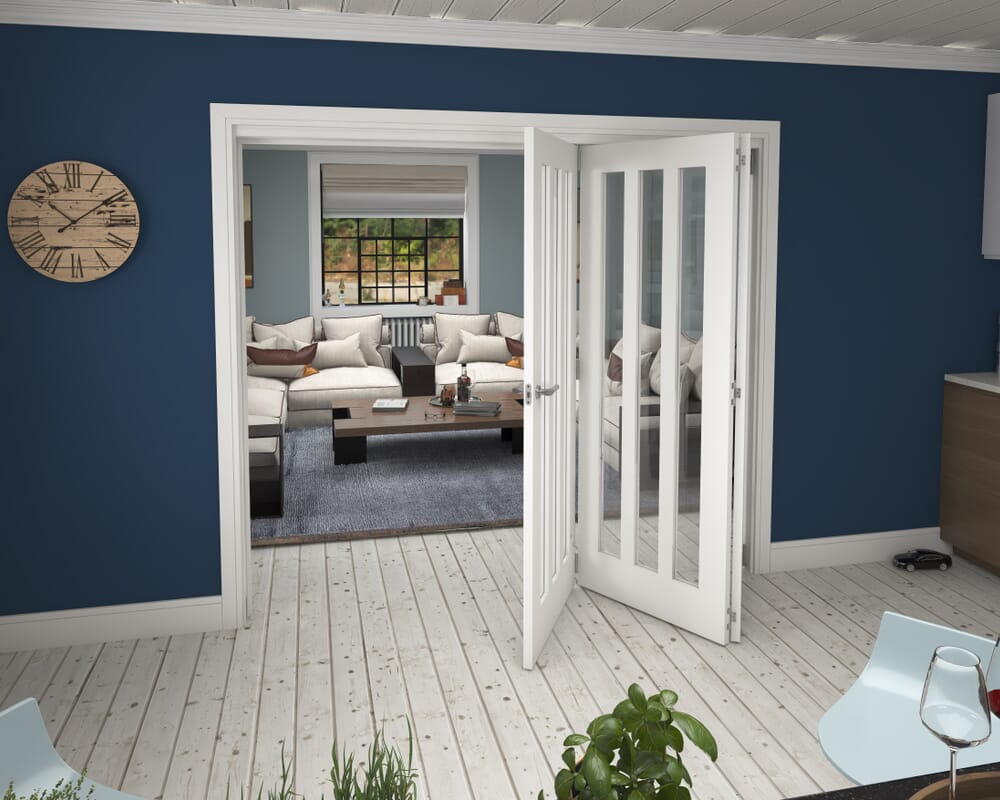 2361x2060x133mm Aston Clear Glazed White Roomfold Grande (3+0)