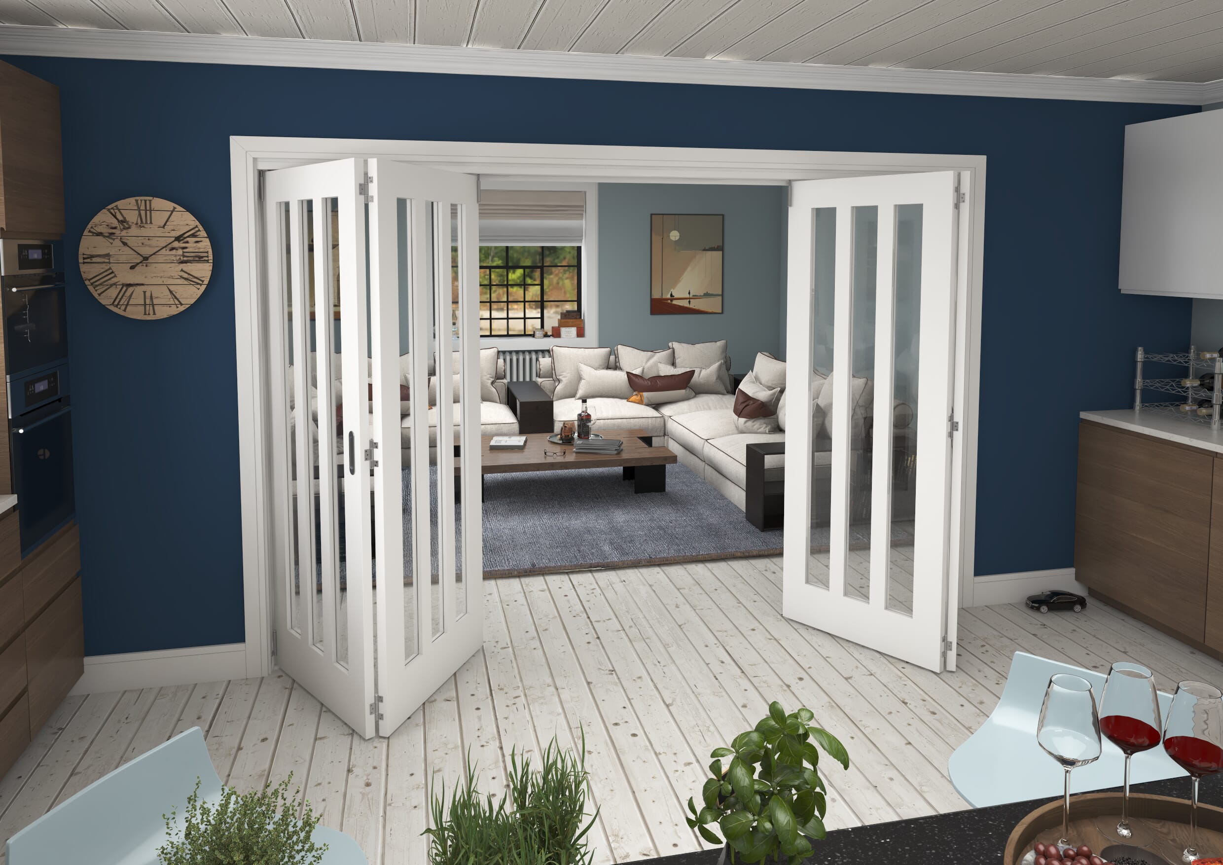 3136x2060x133mm Aston Clear Glazed White Roomfold Grande (2+2)