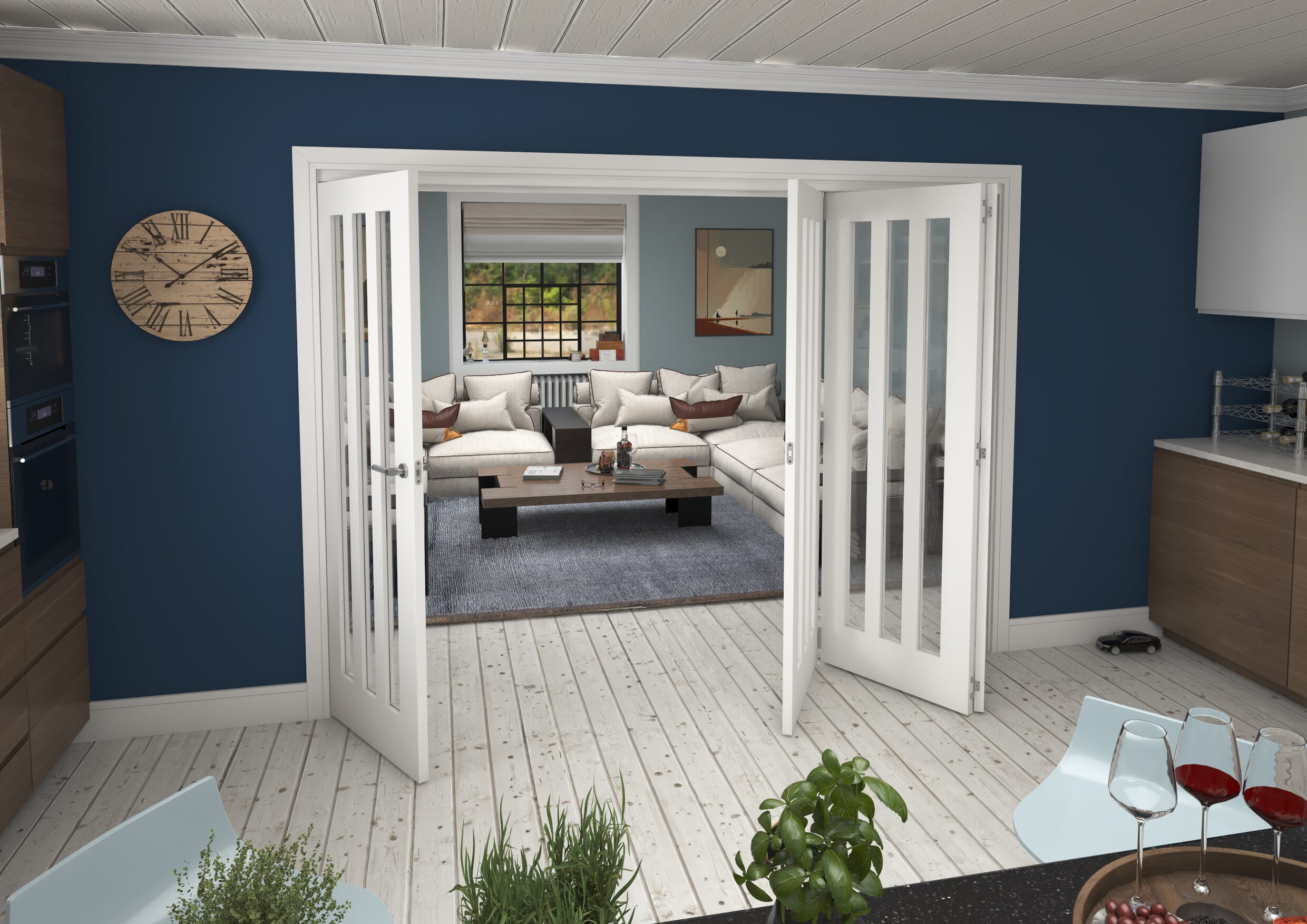 2832x2060x133mm Aston Clear Glazed White Roomfold Grande (3+1)