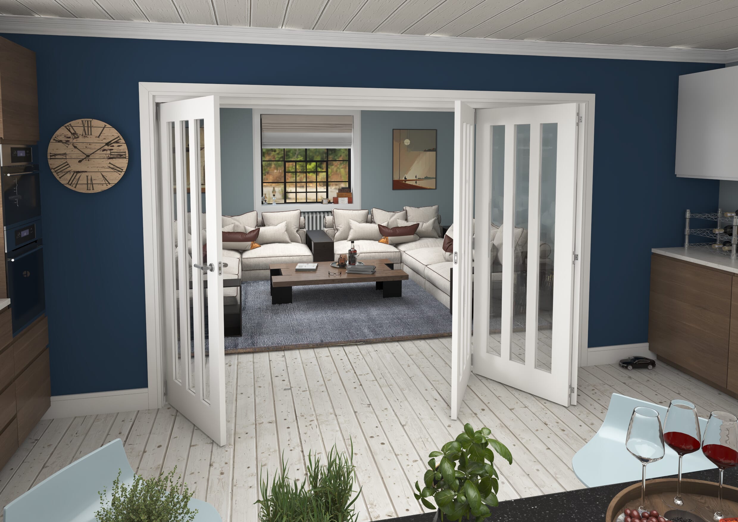 3136x2060x133mm Aston Clear Glazed White Roomfold Grande (3+1)