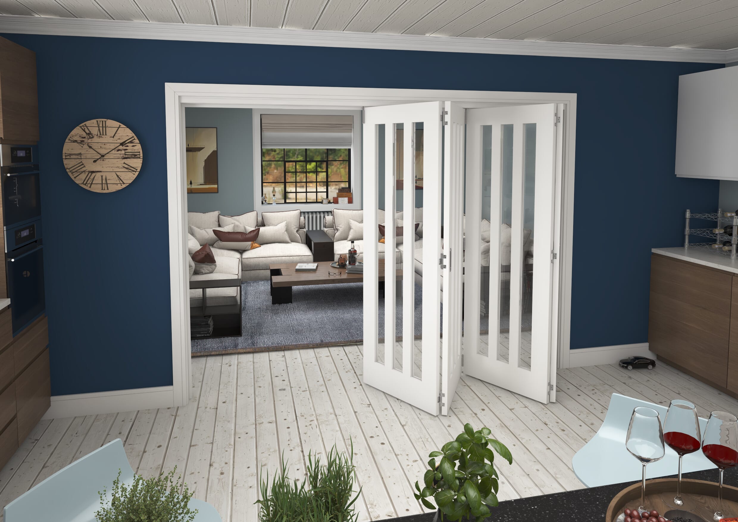 2825x2060x133mm Aston Clear Glazed White Roomfold Grande (4+0)