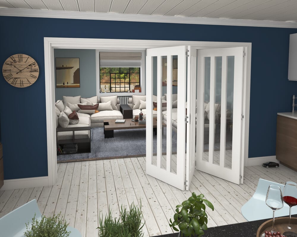 3129x2060x133mm Aston Clear Glazed White Roomfold Grande (4+0)