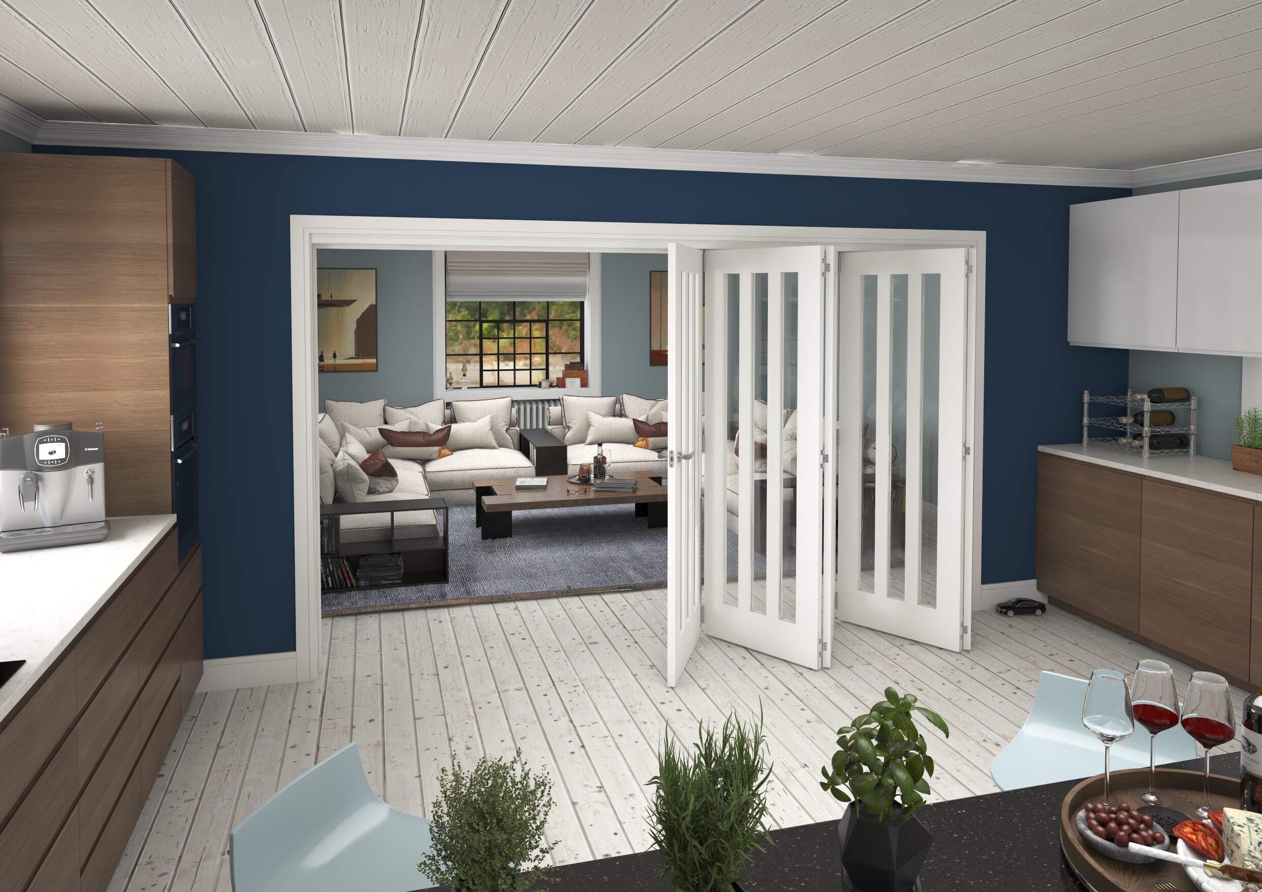 3511x2060x133mm Aston Clear Glazed White Roomfold Grande (5+0)