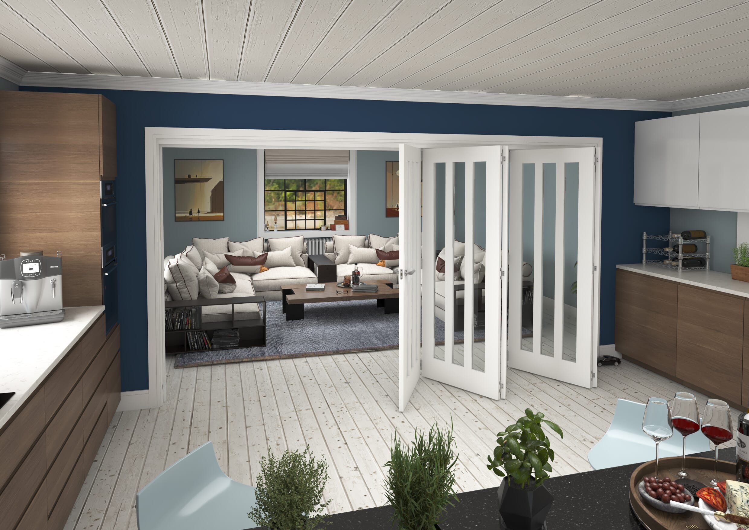 3891x2060x133mm Aston Clear Glazed White Roomfold Grande (5+0)