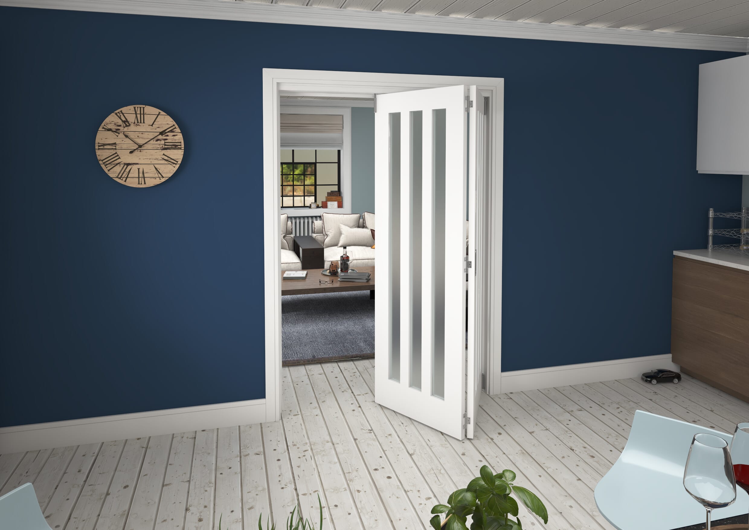 1447x2060x133mm Aston Frosted Glazed White Roomfold Grande (2+0)
