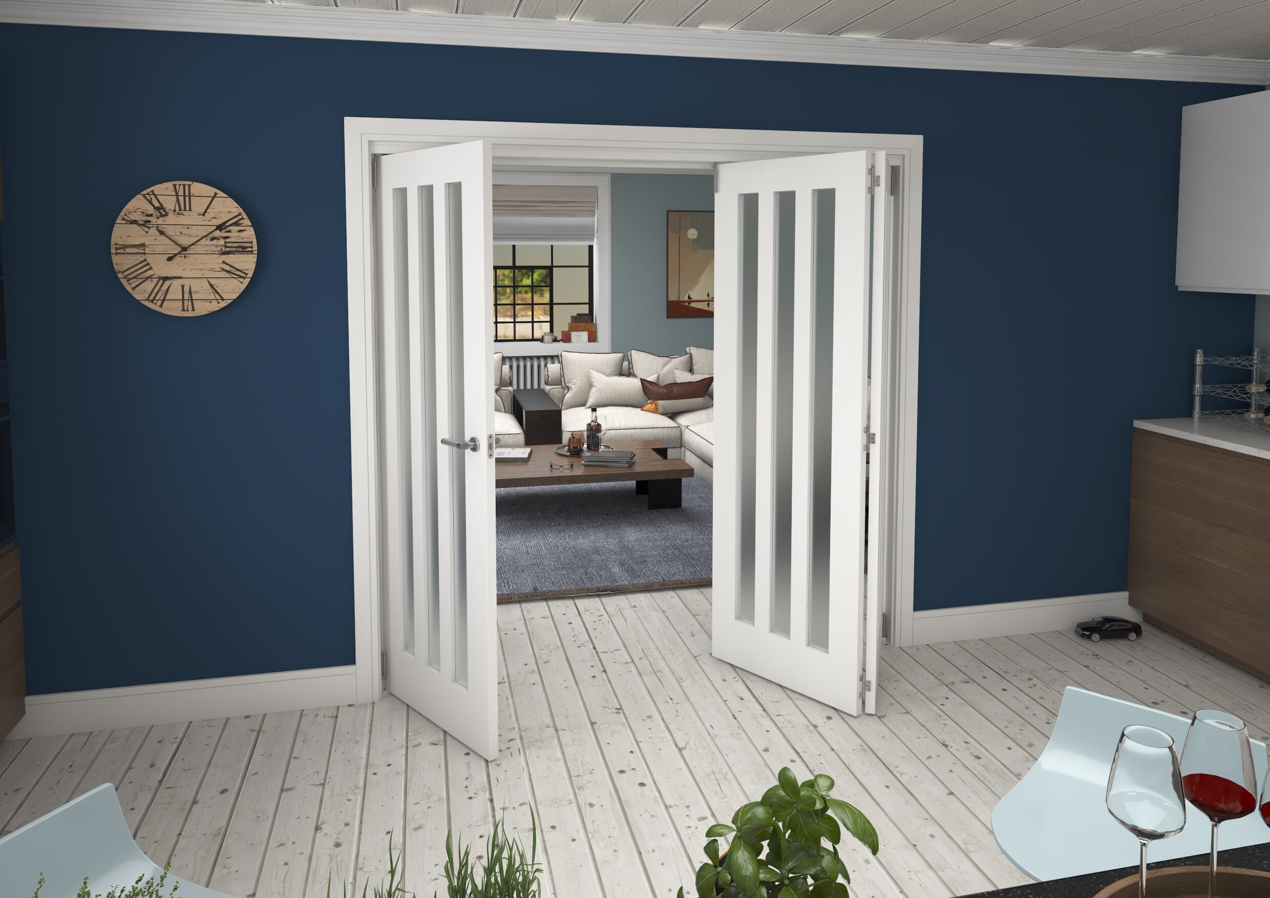 2143x2060x133mm Aston Frosted Glazed White Roomfold Grande (2+1)