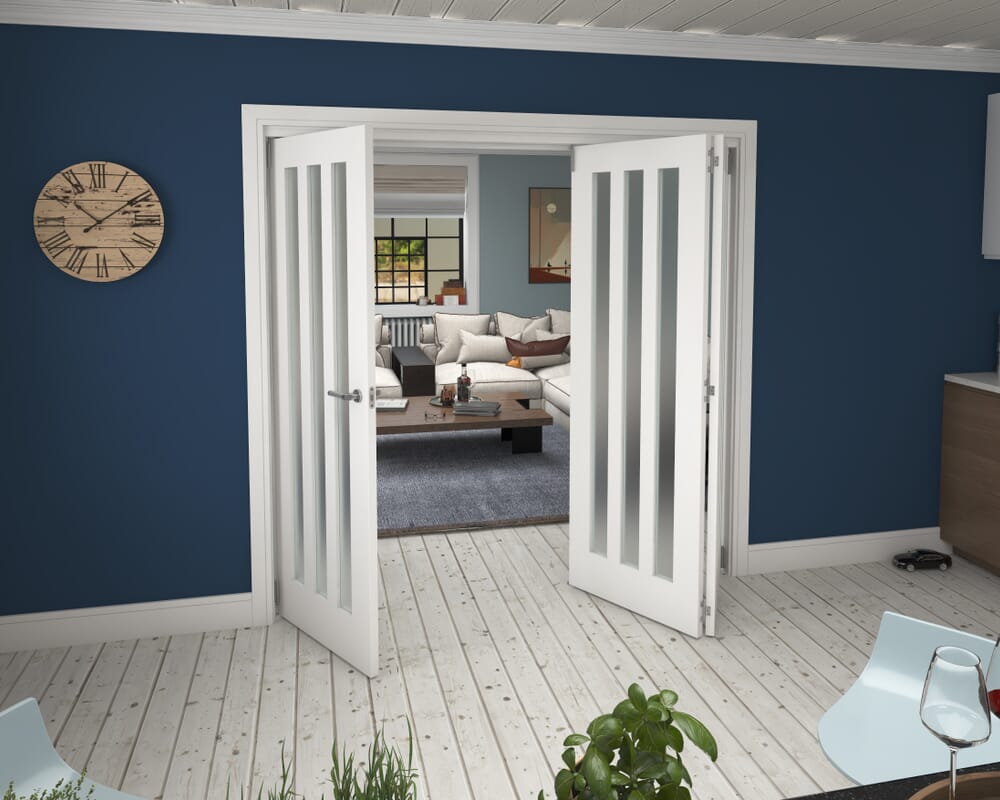 2143x2060x133mm Aston Frosted Glazed White Roomfold Grande (2+1)