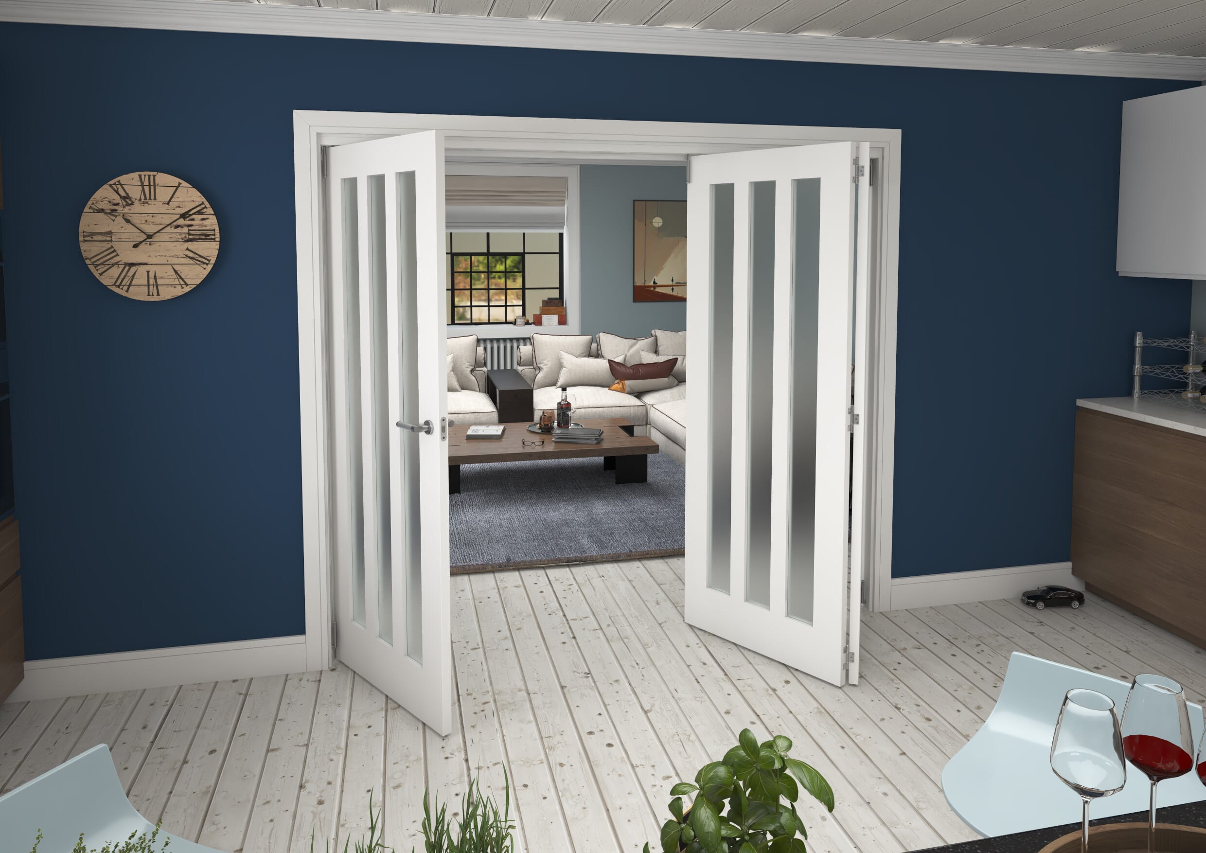 2371x2060x133mm Aston Frosted Glazed White Roomfold Grande (2+1)
