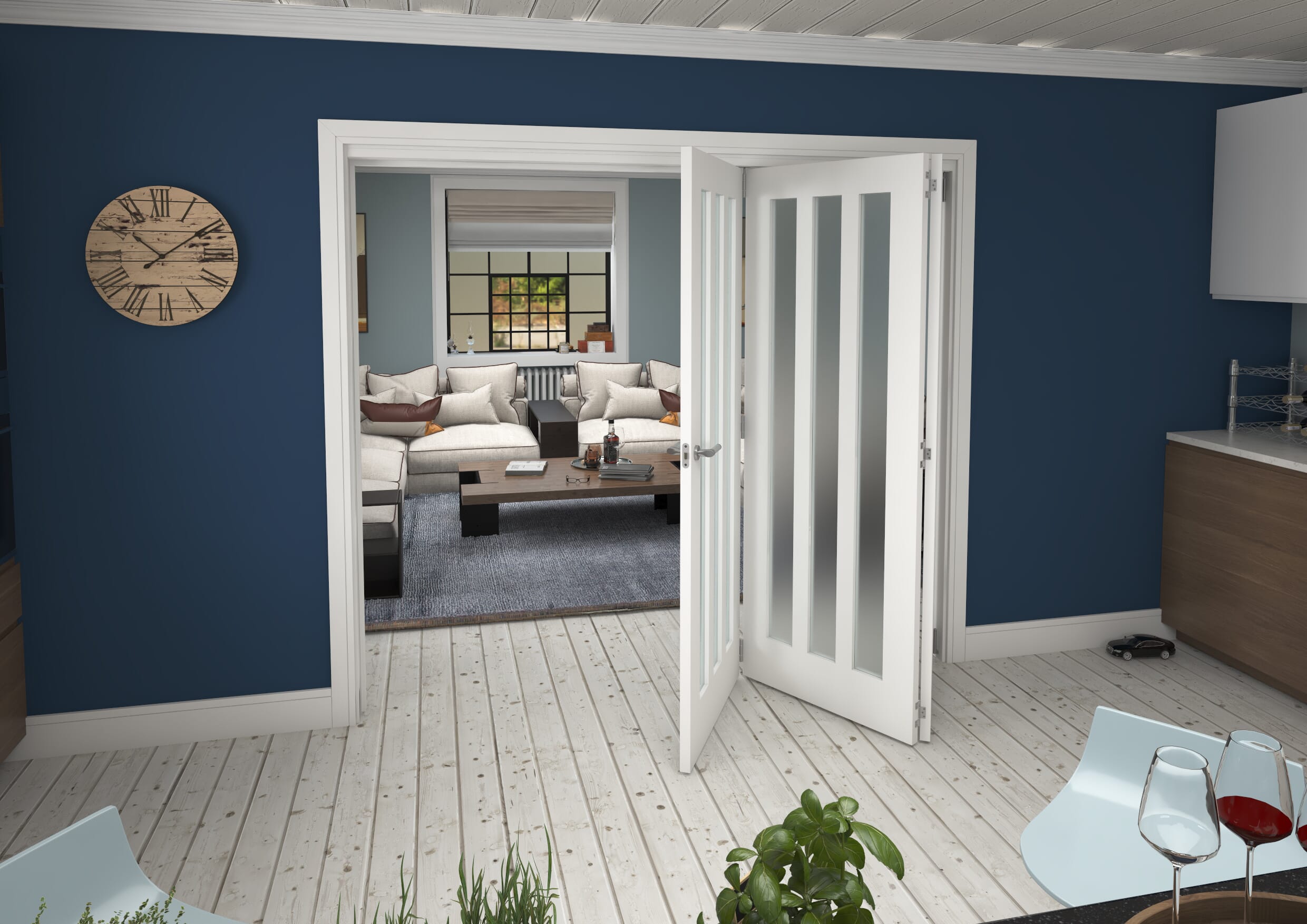 2361x2060x133mm Aston Frosted Glazed White Roomfold Grande (3+0)