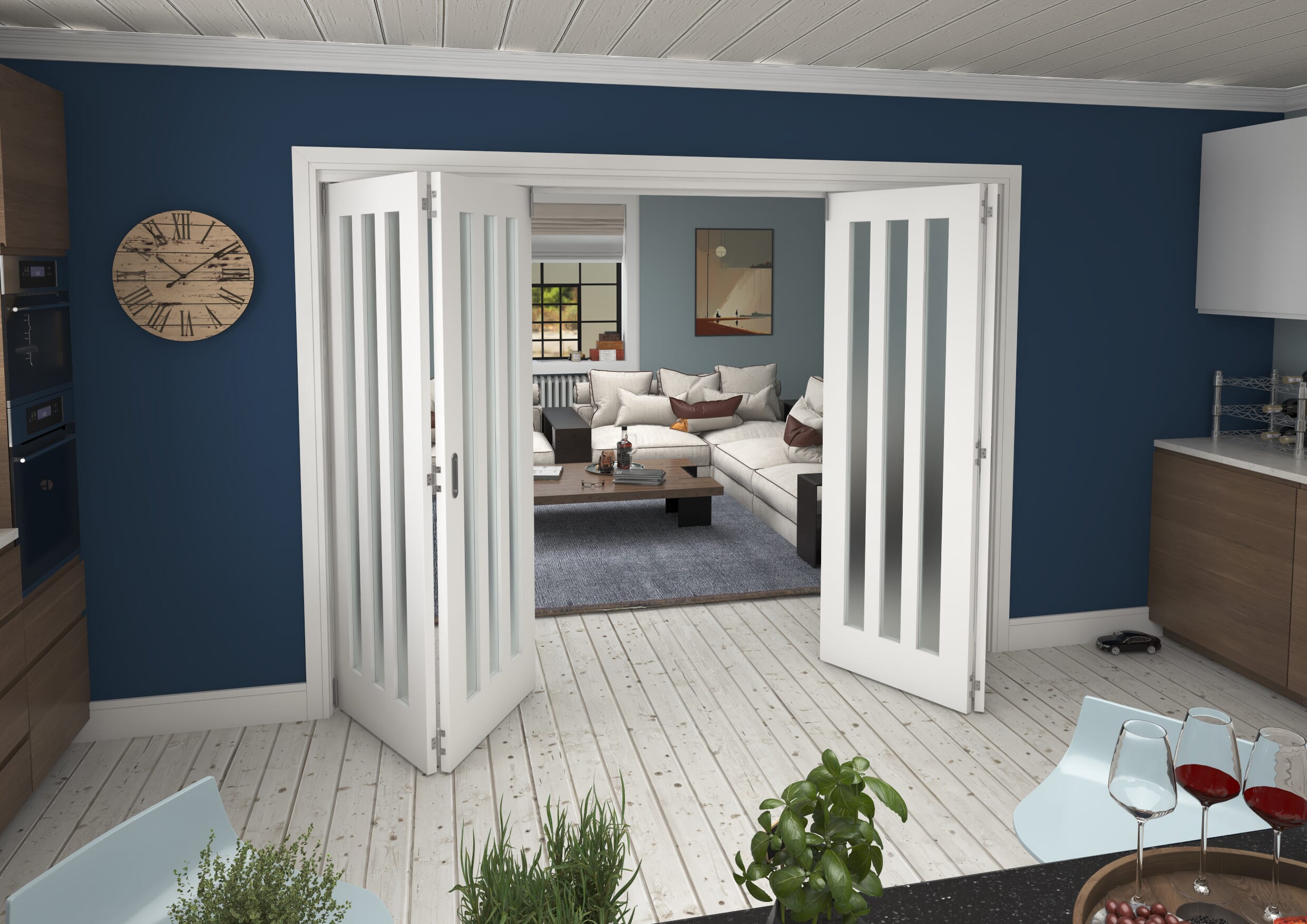 2832x2060x133mm Aston Frosted Glazed White Roomfold Grande (2+2)
