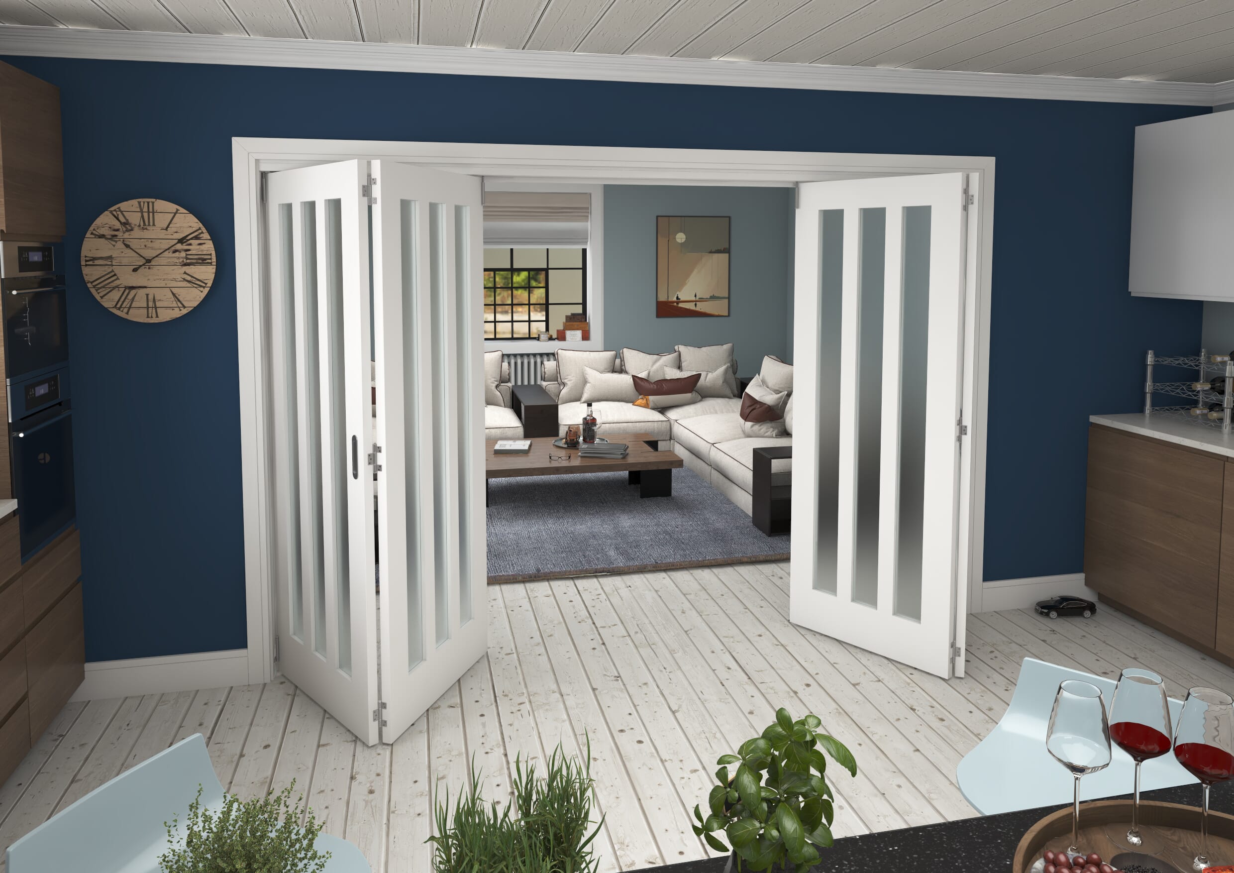 3136x2060x133mm Aston Frosted Glazed White Roomfold Grande (2+2)