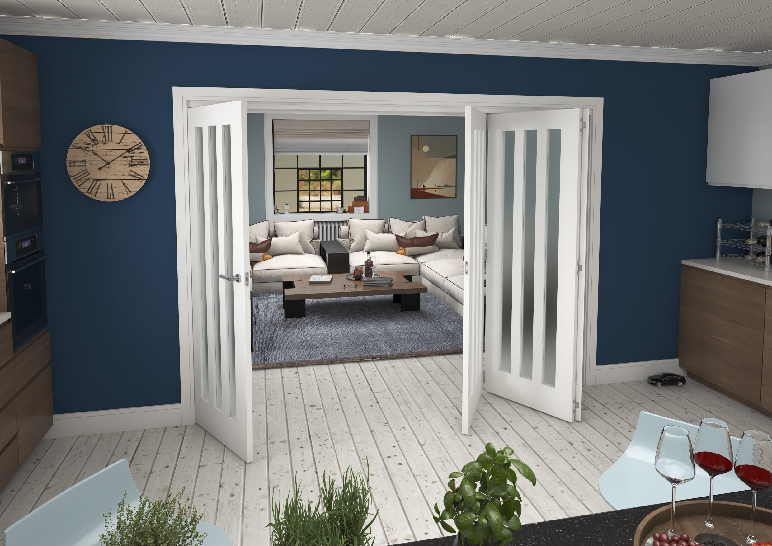 2832x2060x133mm Aston Frosted Glazed White Roomfold Grande (3+1)