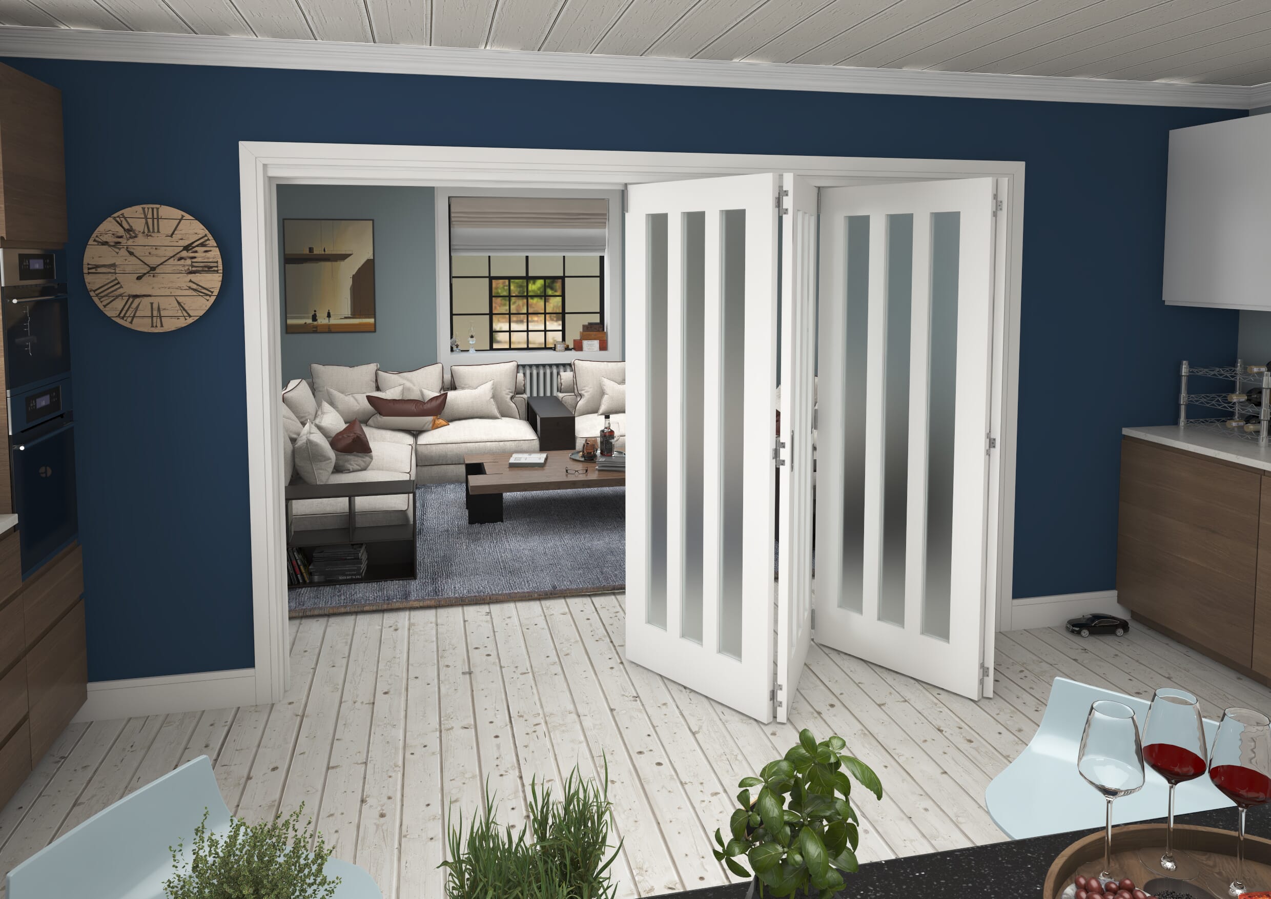 3129x2060x133mm Aston Frosted Glazed White Roomfold Grande (4+0)