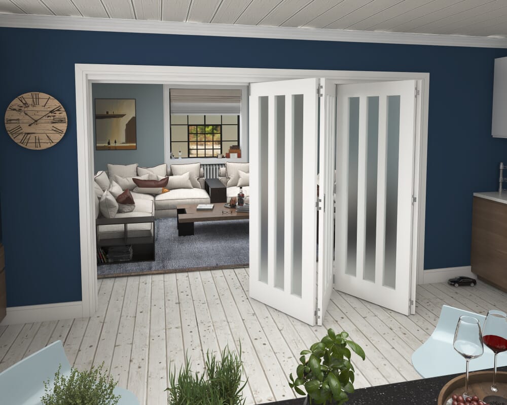 3129x2060x133mm Aston Frosted Glazed White Roomfold Grande (4+0)