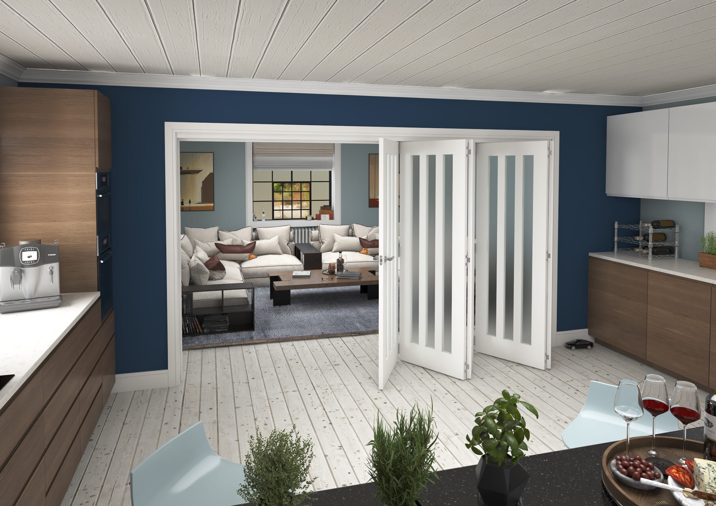 3511x2060x133mm Aston Frosted Glazed White Roomfold Grande (5+0)