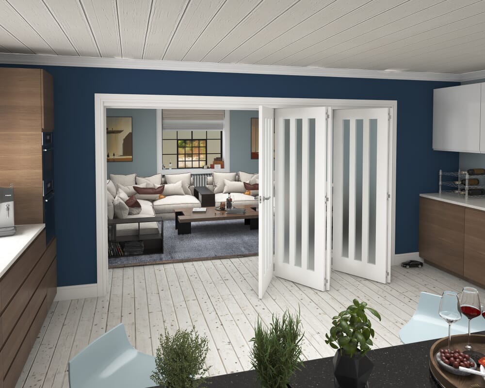 3511x2060x133mm Aston Frosted Glazed White Roomfold Grande (5+0)