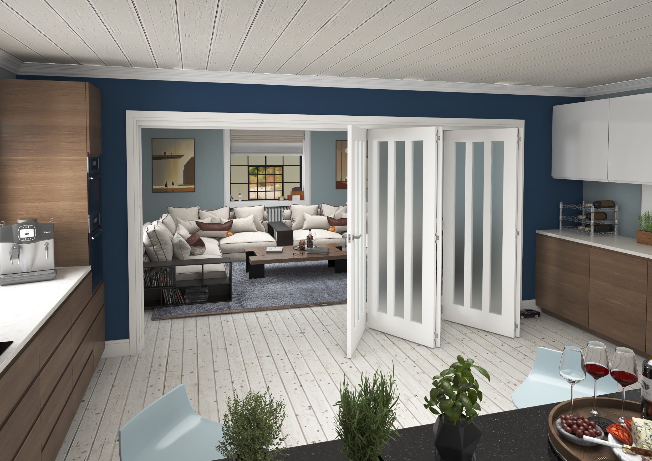 3891x2060x133mm Aston Frosted Glazed White Roomfold Grande (5+0)