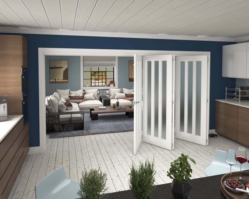 3891x2060x133mm Aston Frosted Glazed White Roomfold Grande (5+0)
