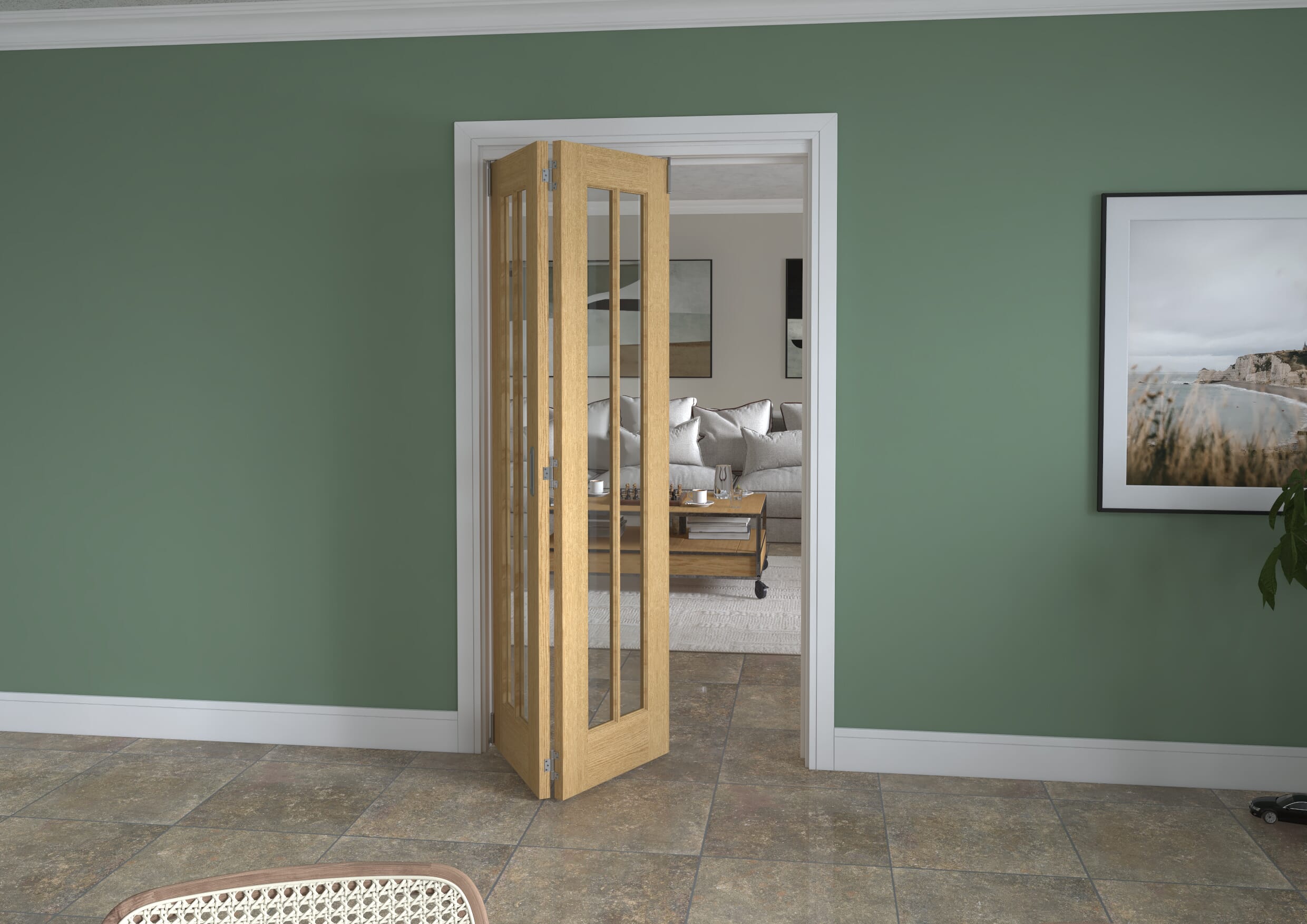 1141x2060x133mm Lincoln Clear Glazed Oak Roomfold Grande (2+0)