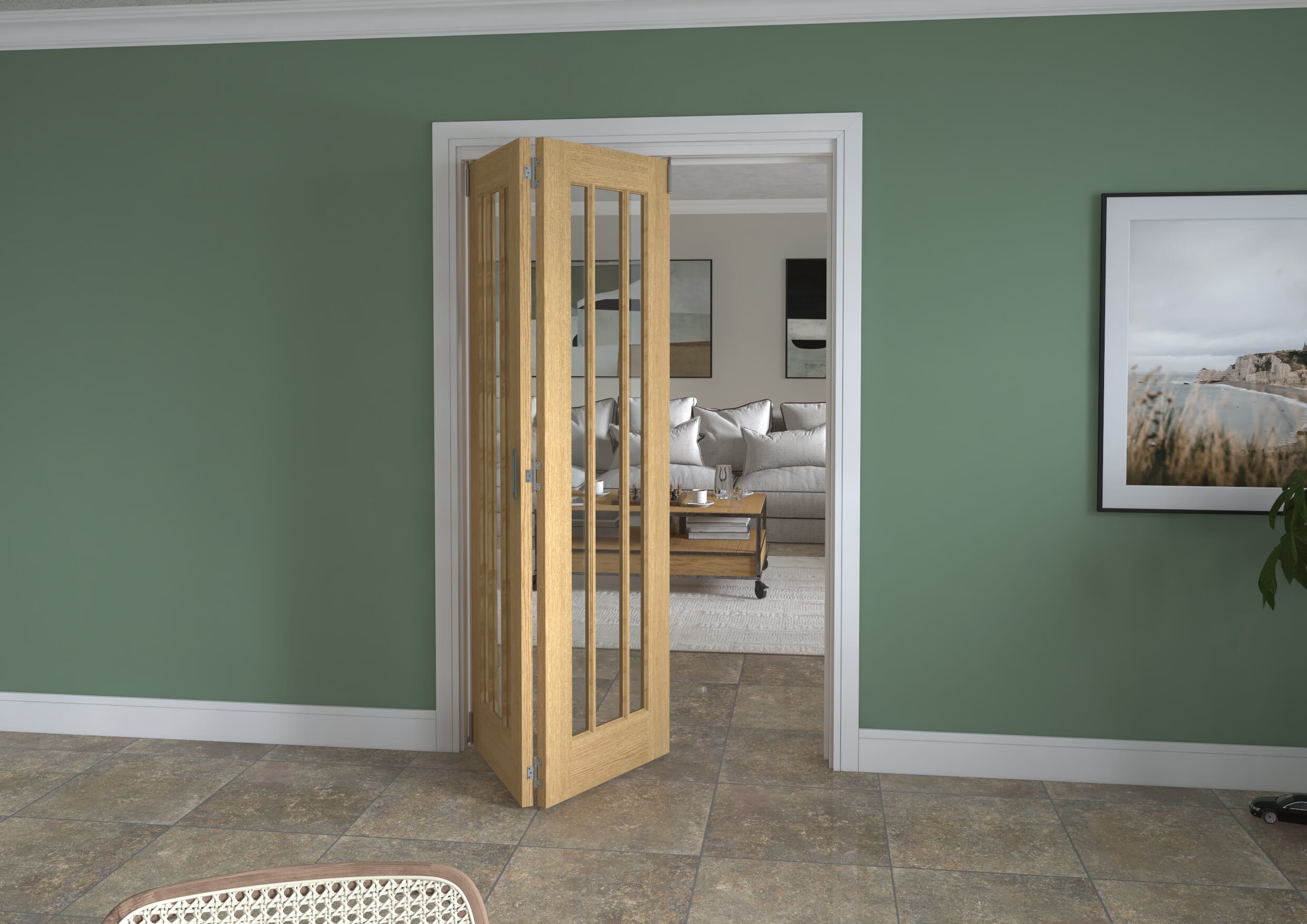 1295x2060x133mm Lincoln Clear Glazed Oak Roomfold Grande (2+0)
