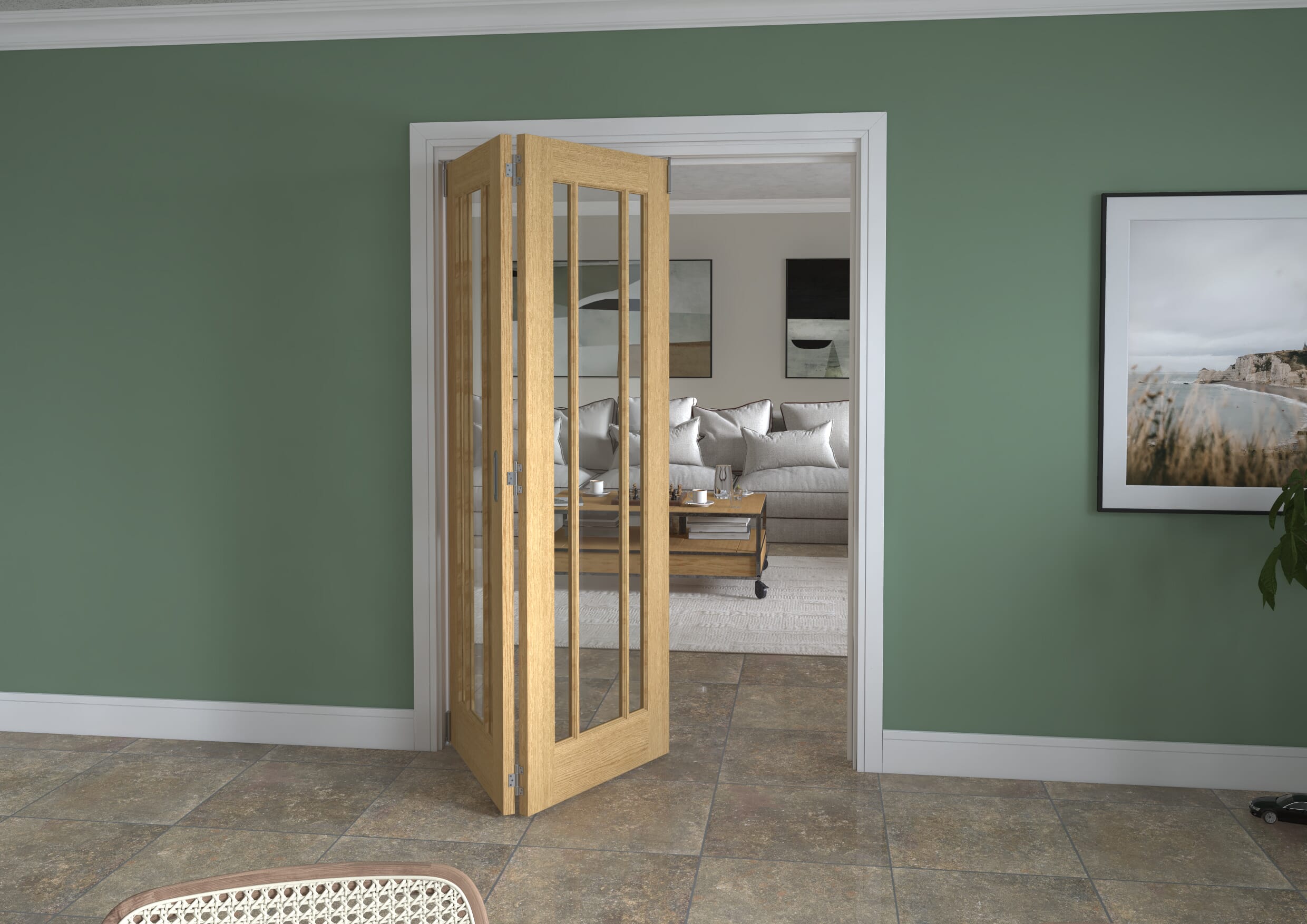 1447x2060x133mm Lincoln Clear Glazed Oak Roomfold Grande (2+0)