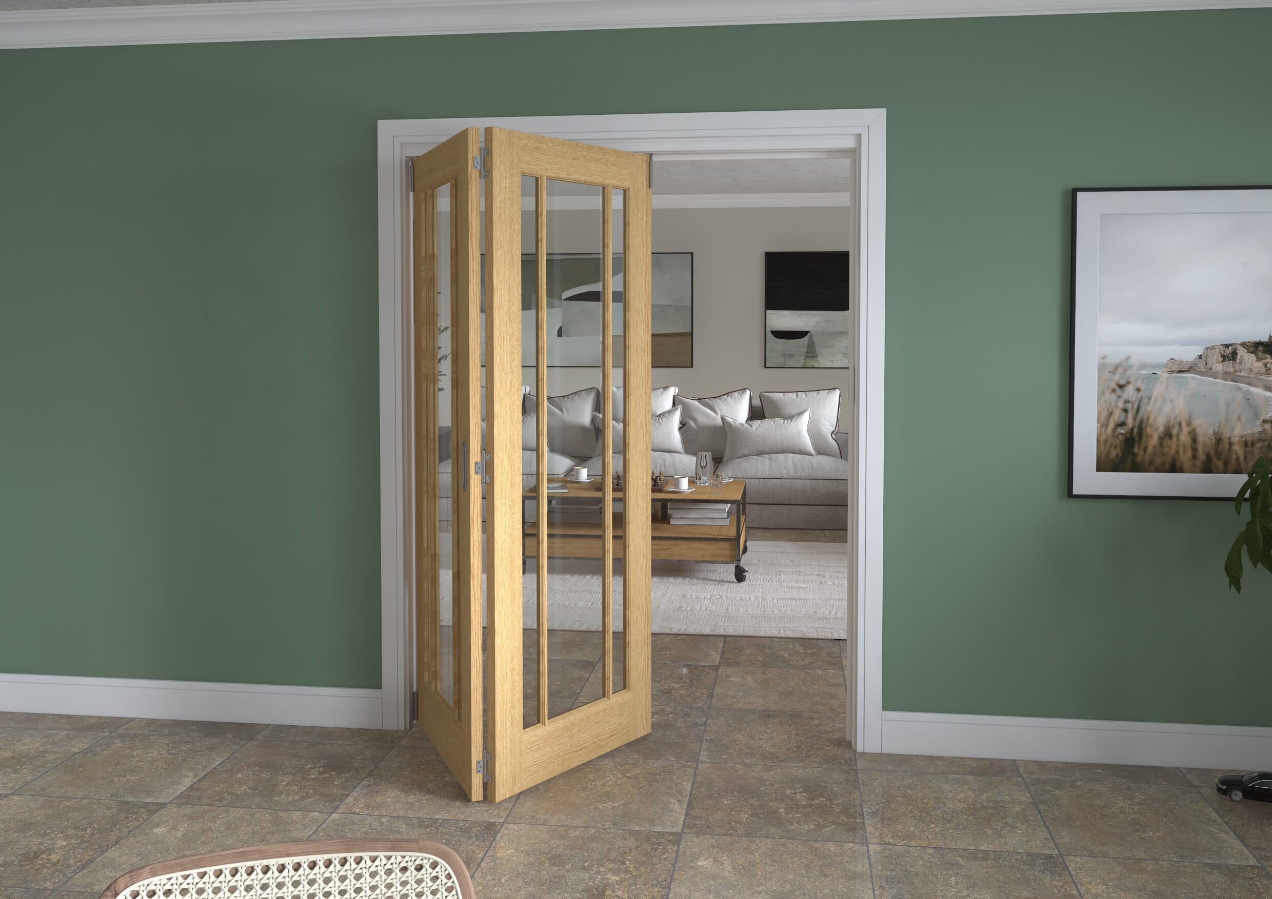1599x2060x133mm Lincoln Clear Glazed Oak Roomfold Grande (2+0)