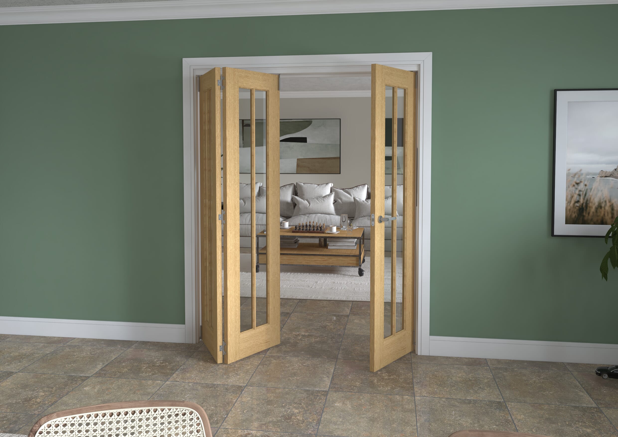 1684x2060x133mm Lincoln Clear Glazed Oak Roomfold Grande (2+1)