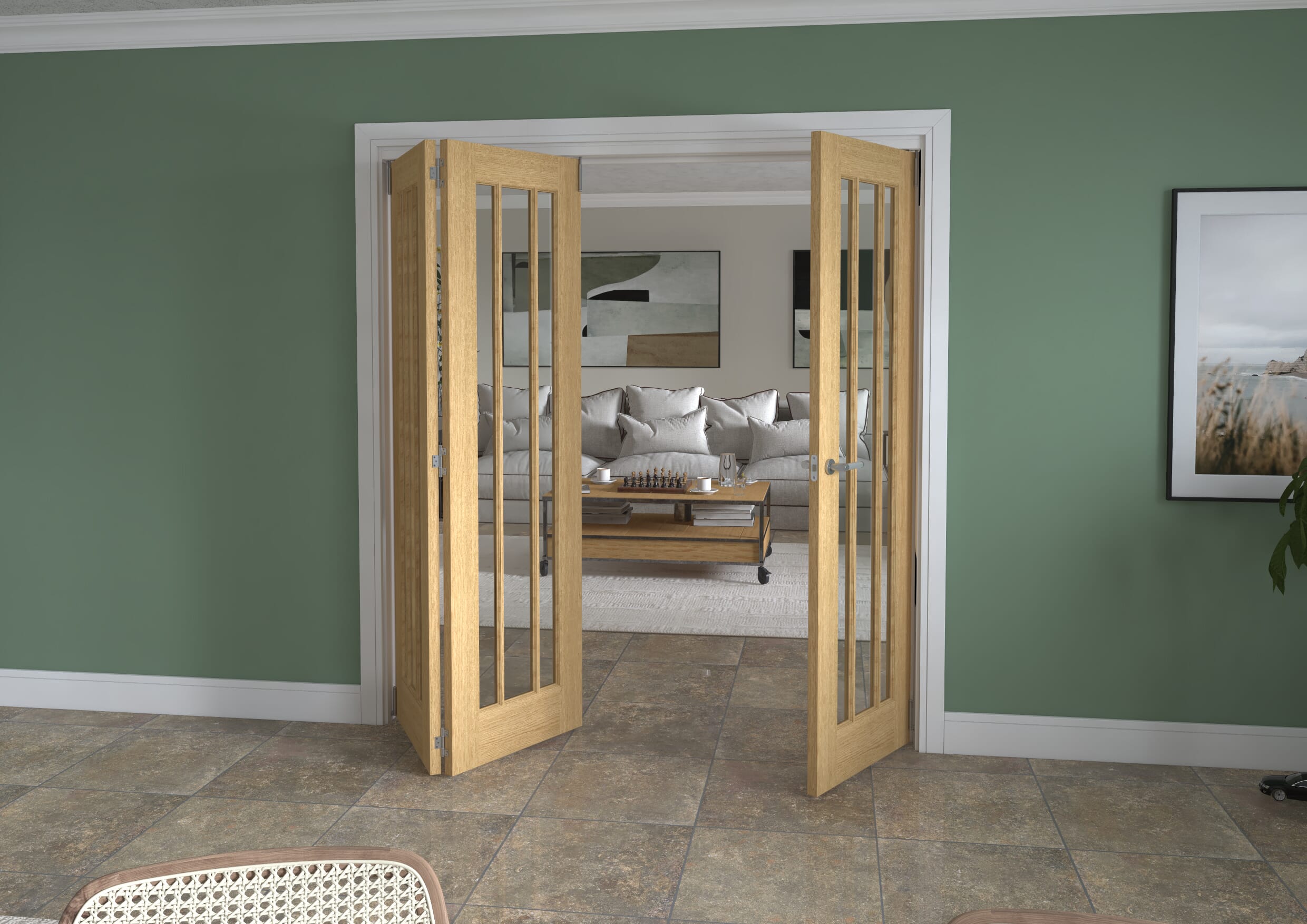 1915x2060x133mm Lincoln Clear Glazed Oak Roomfold Grande (2+1)