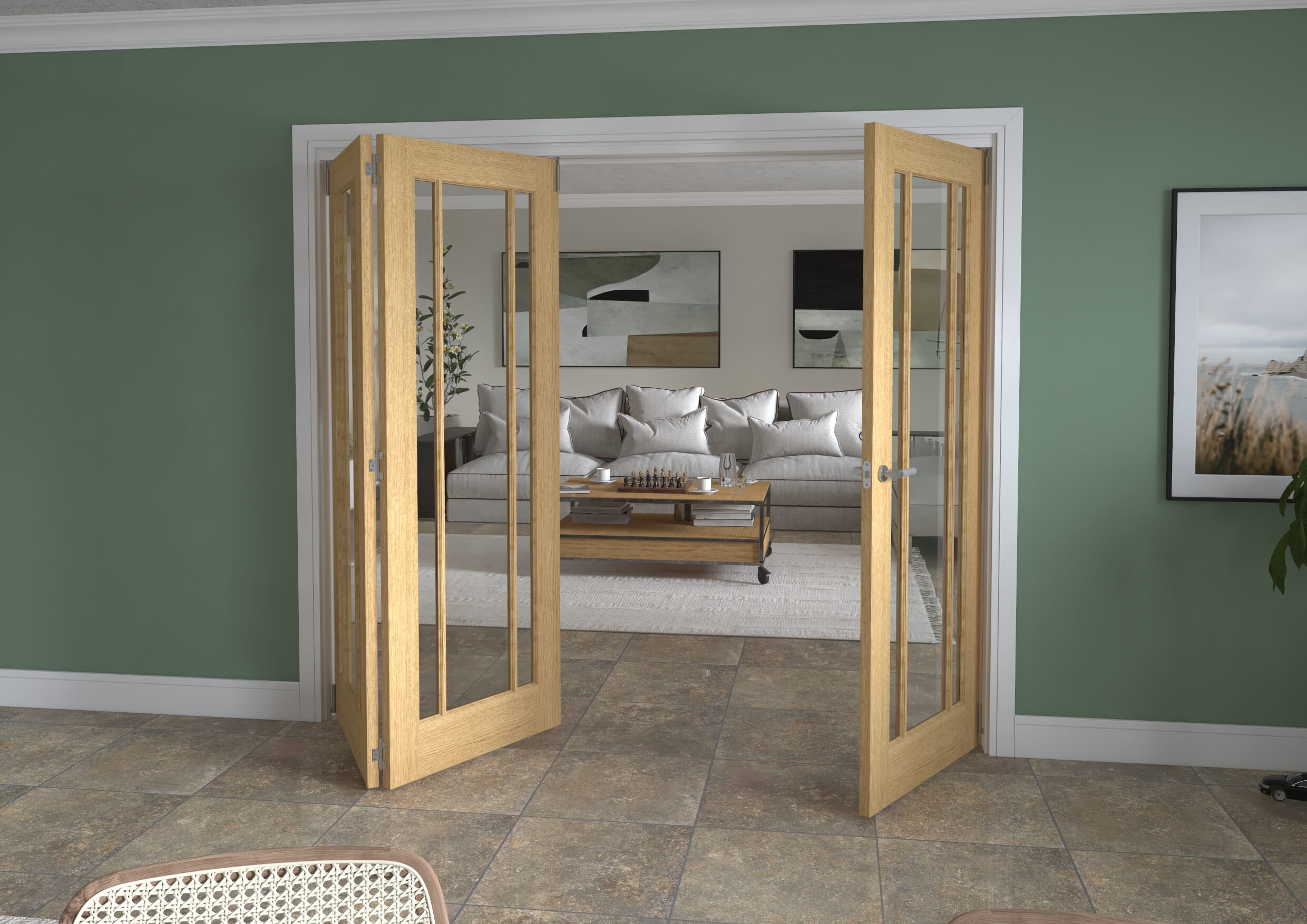 2371x2060x133mm Lincoln Clear Glazed Oak Roomfold Grande (2+1)