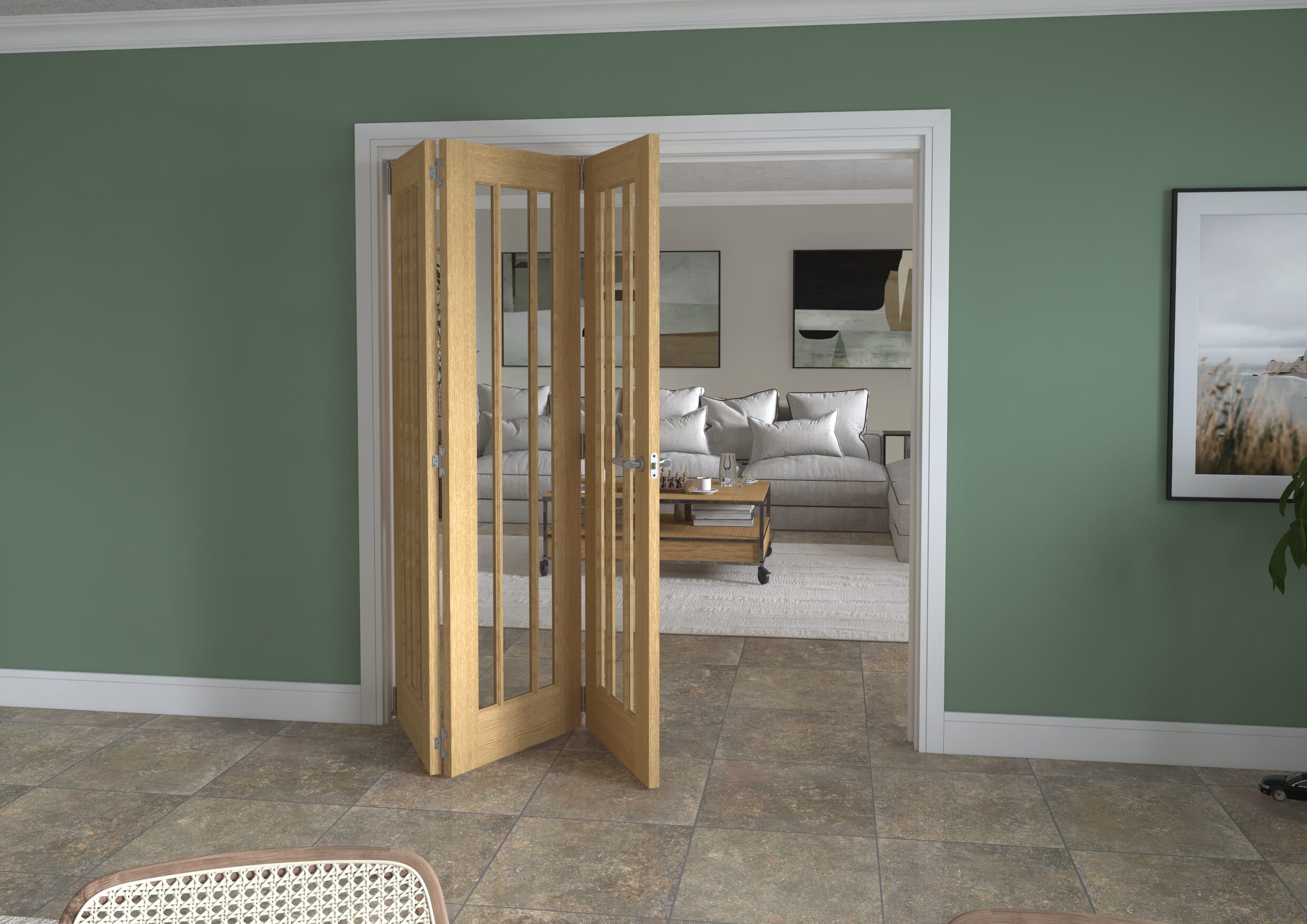 1905x2060x133mm Lincoln Clear Glazed Oak Roomfold Grande (3+0)