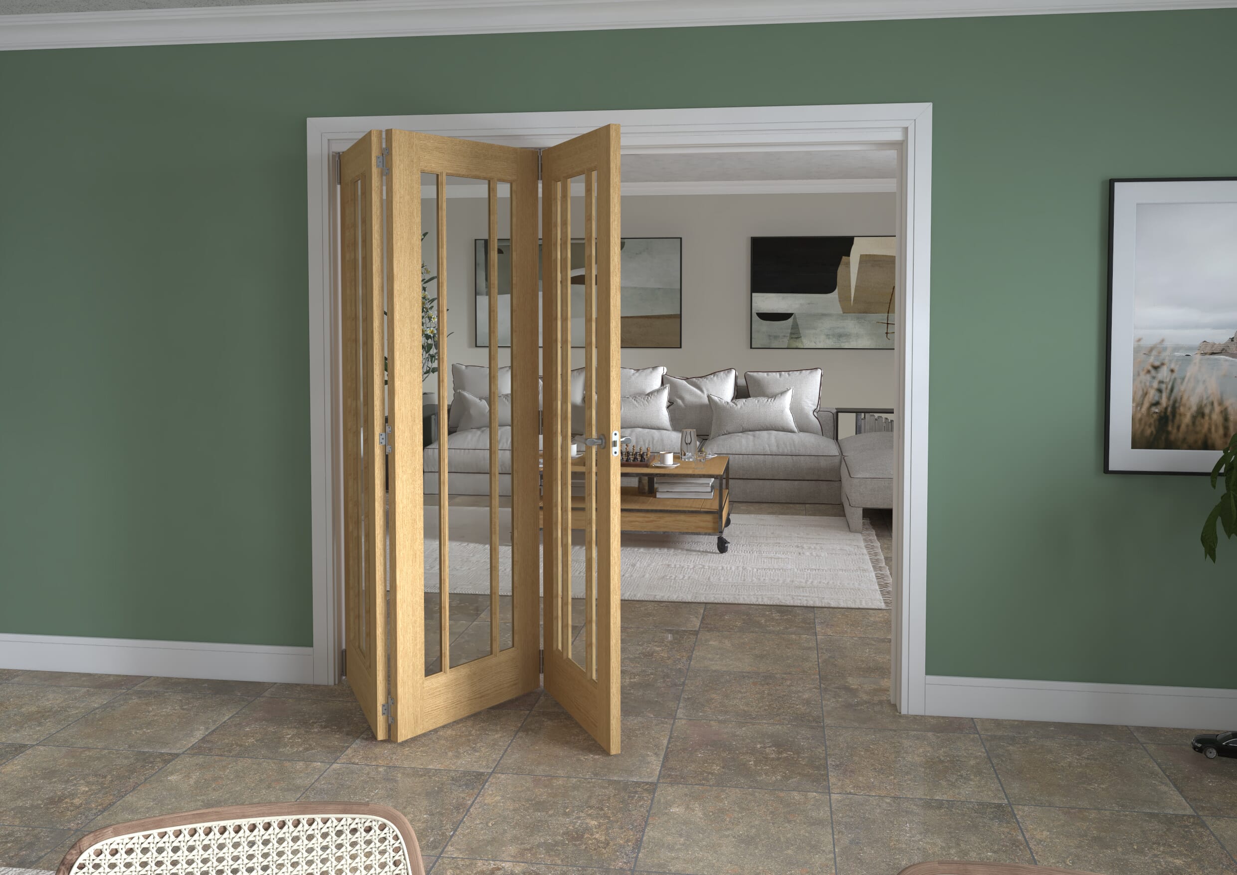 2133x2060x133mm Lincoln Clear Glazed Oak Roomfold Grande (3+0)