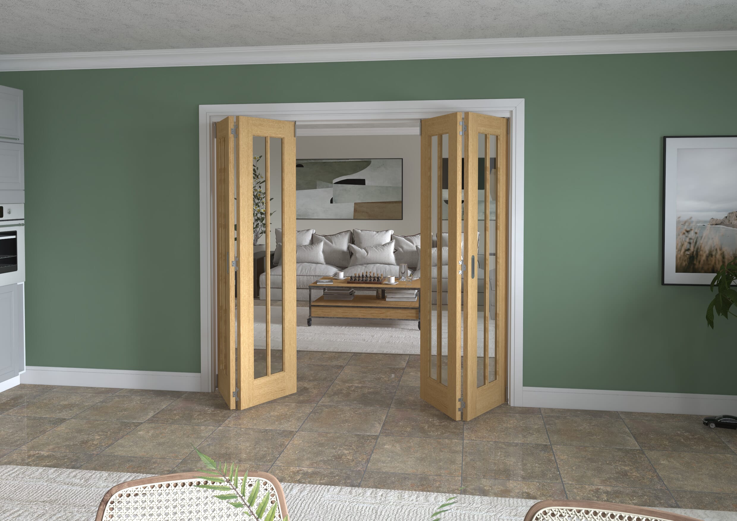 2220x2060x133mm Lincoln Clear Glazed Oak Roomfold Grande (2+2)