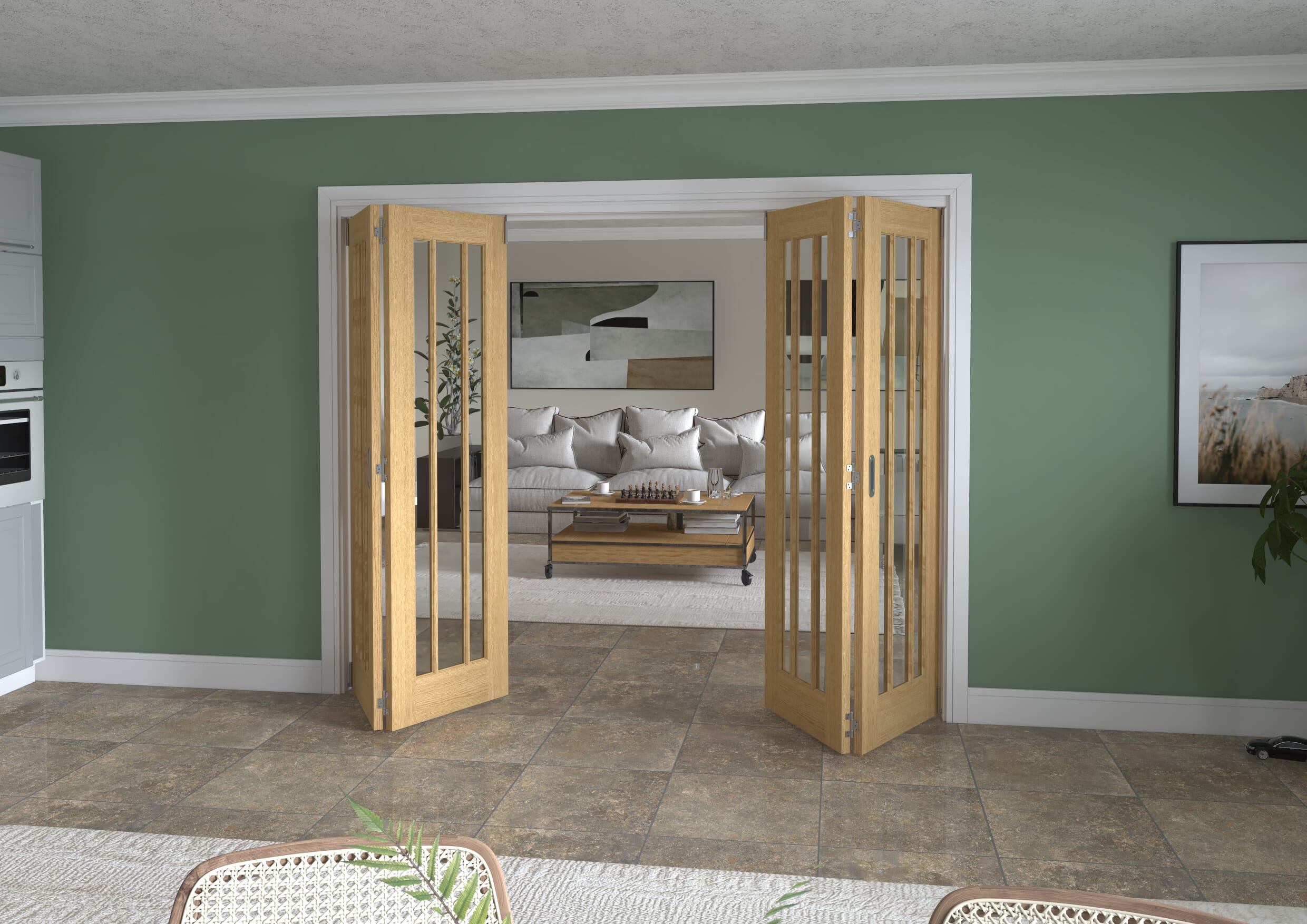 2528x2060x133mm Lincoln Clear Glazed Oak Roomfold Grande (2+2)