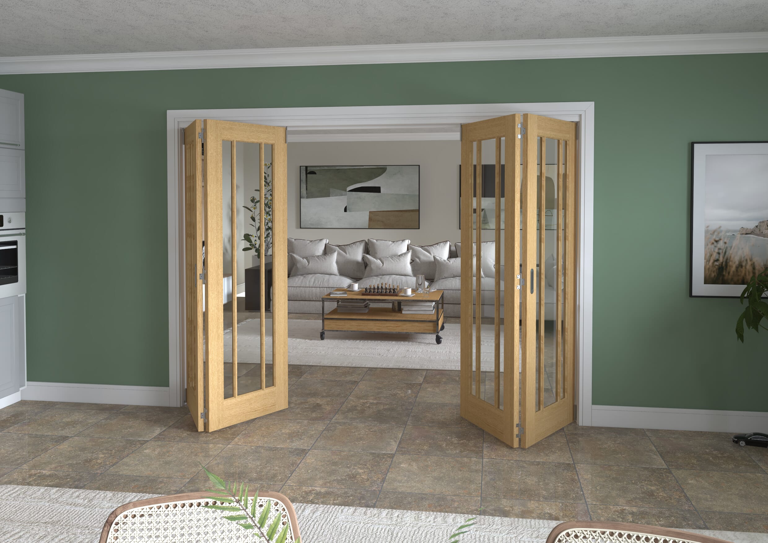 2832x2060x133mm Lincoln Clear Glazed Oak Roomfold Grande (2+2)