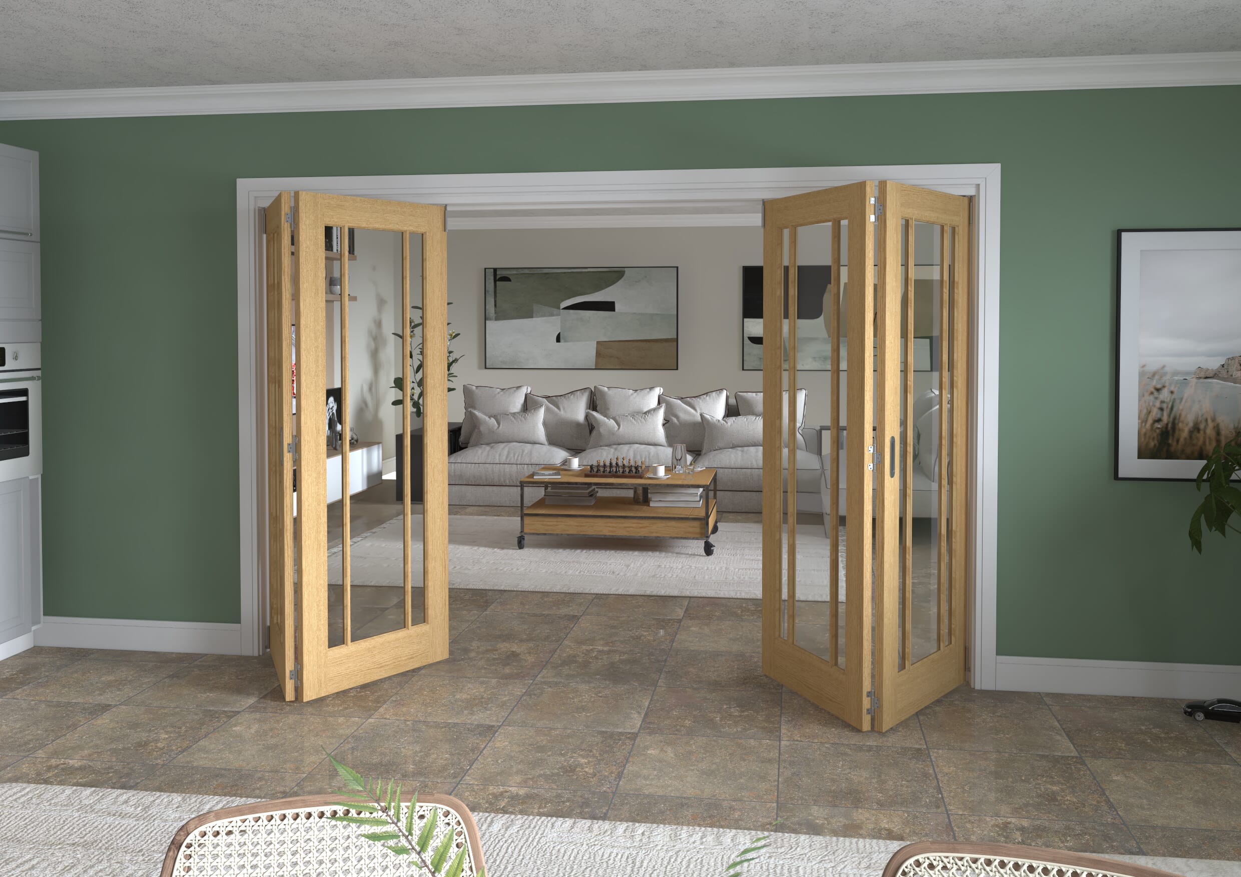 3136x2060x133mm Lincoln Clear Glazed Oak Roomfold Grande (2+2)