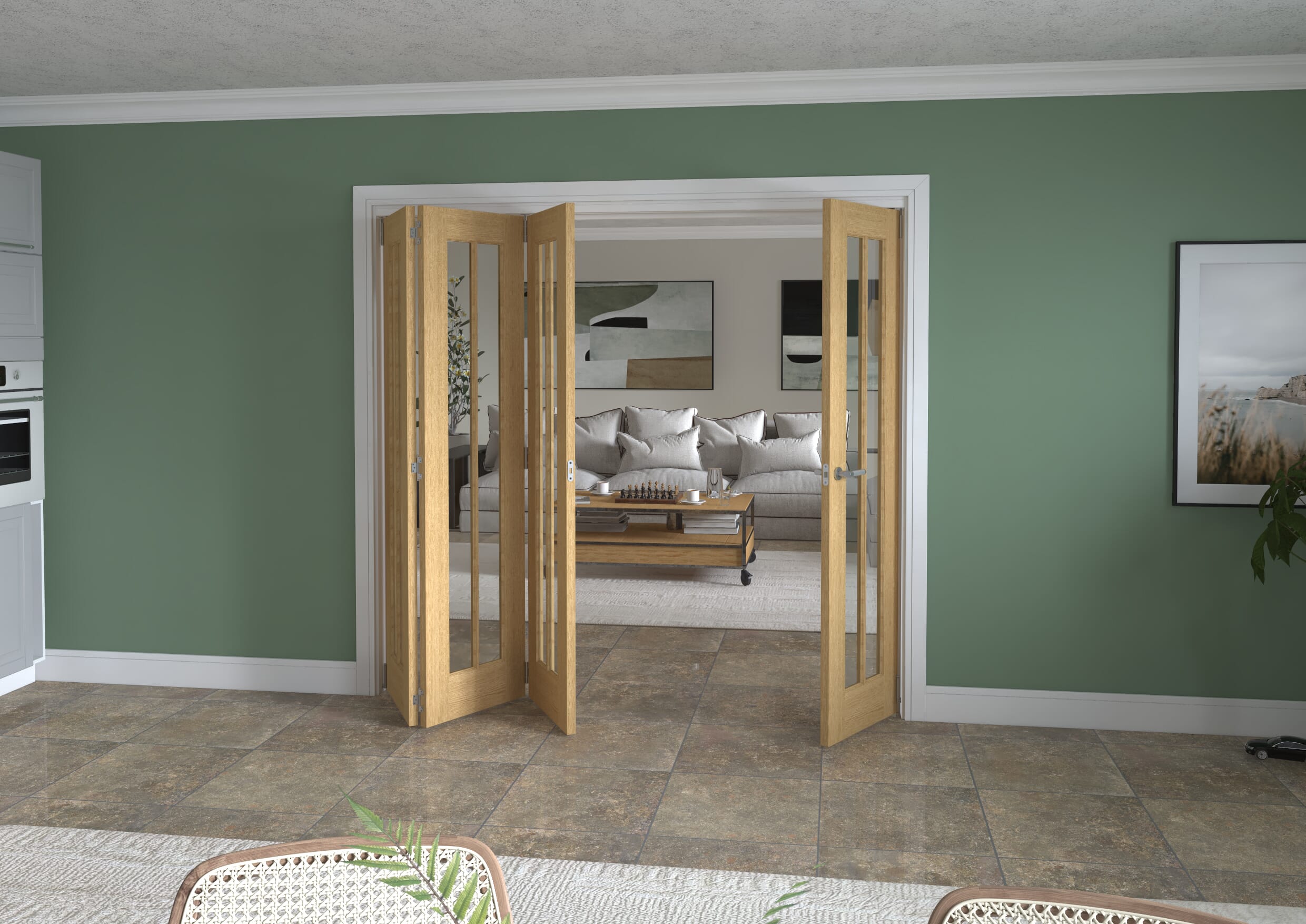 2220x2060x133mm Lincoln Clear Glazed Oak Roomfold Grande (3+1)