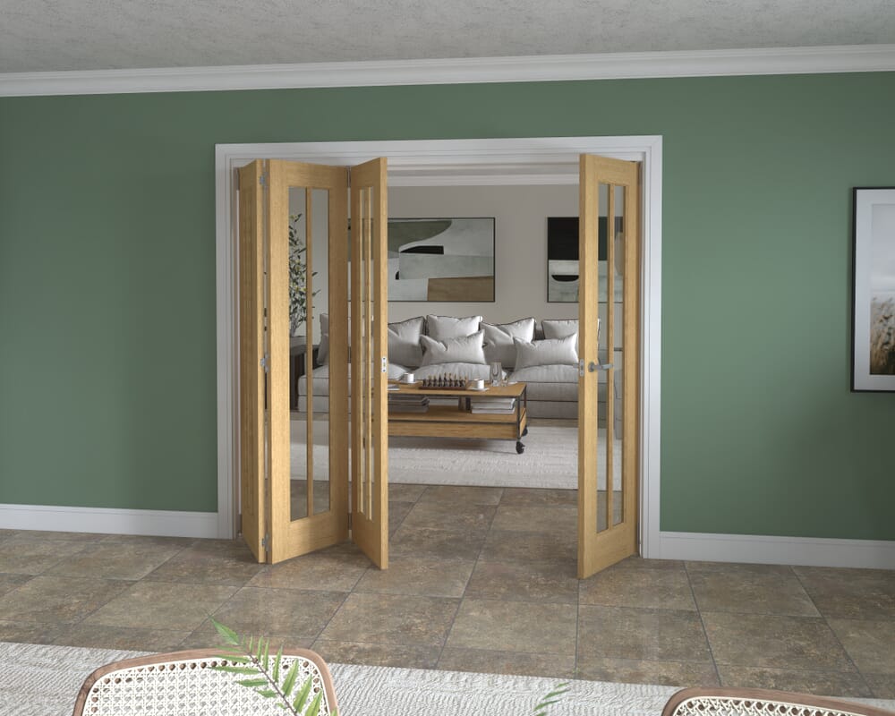 2220x2060x133mm Lincoln Clear Glazed Oak Roomfold Grande (3+1)