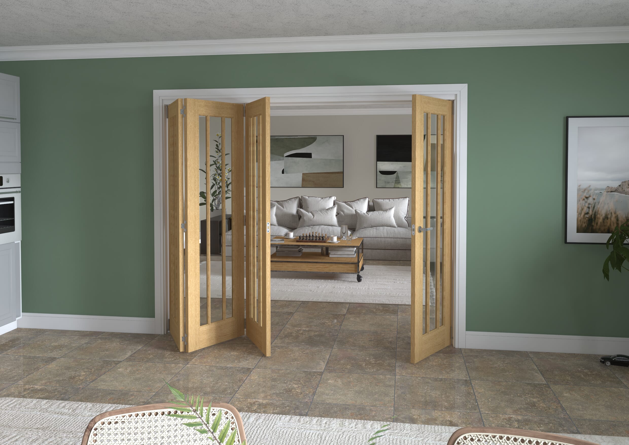 2528x2060x133mm Lincoln Clear Glazed Oak Roomfold Grande (3+1)