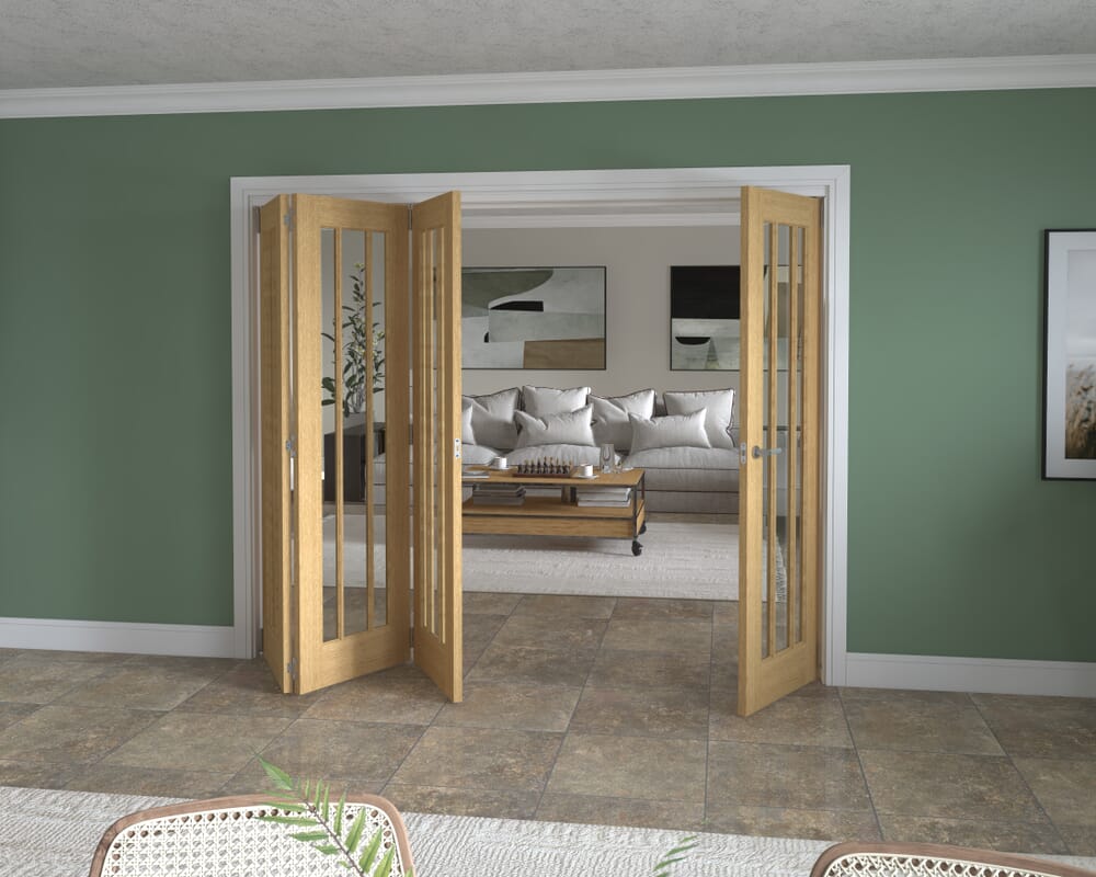 2528x2060x133mm Lincoln Clear Glazed Oak Roomfold Grande (3+1)