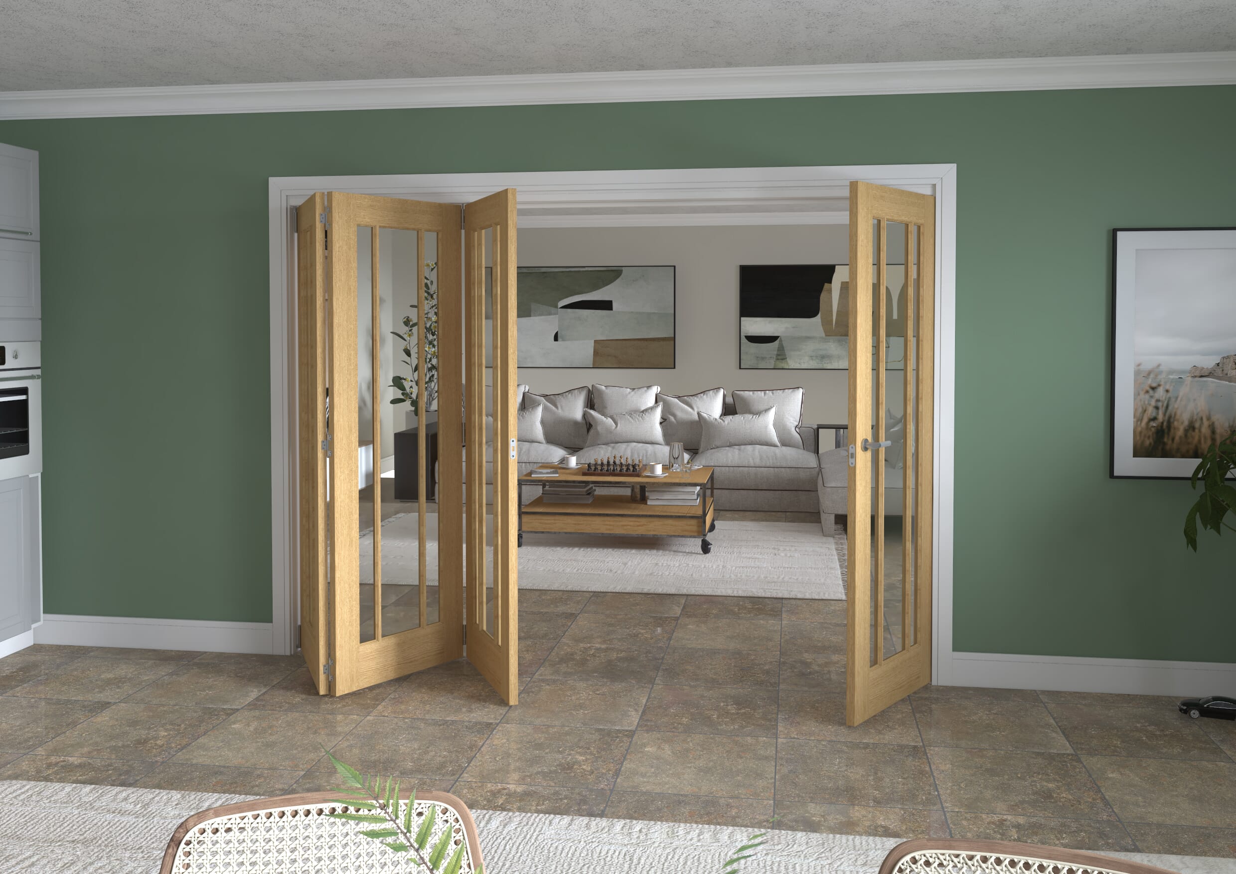 2832x2060x133mm Lincoln Clear Glazed Oak Roomfold Grande (3+1)