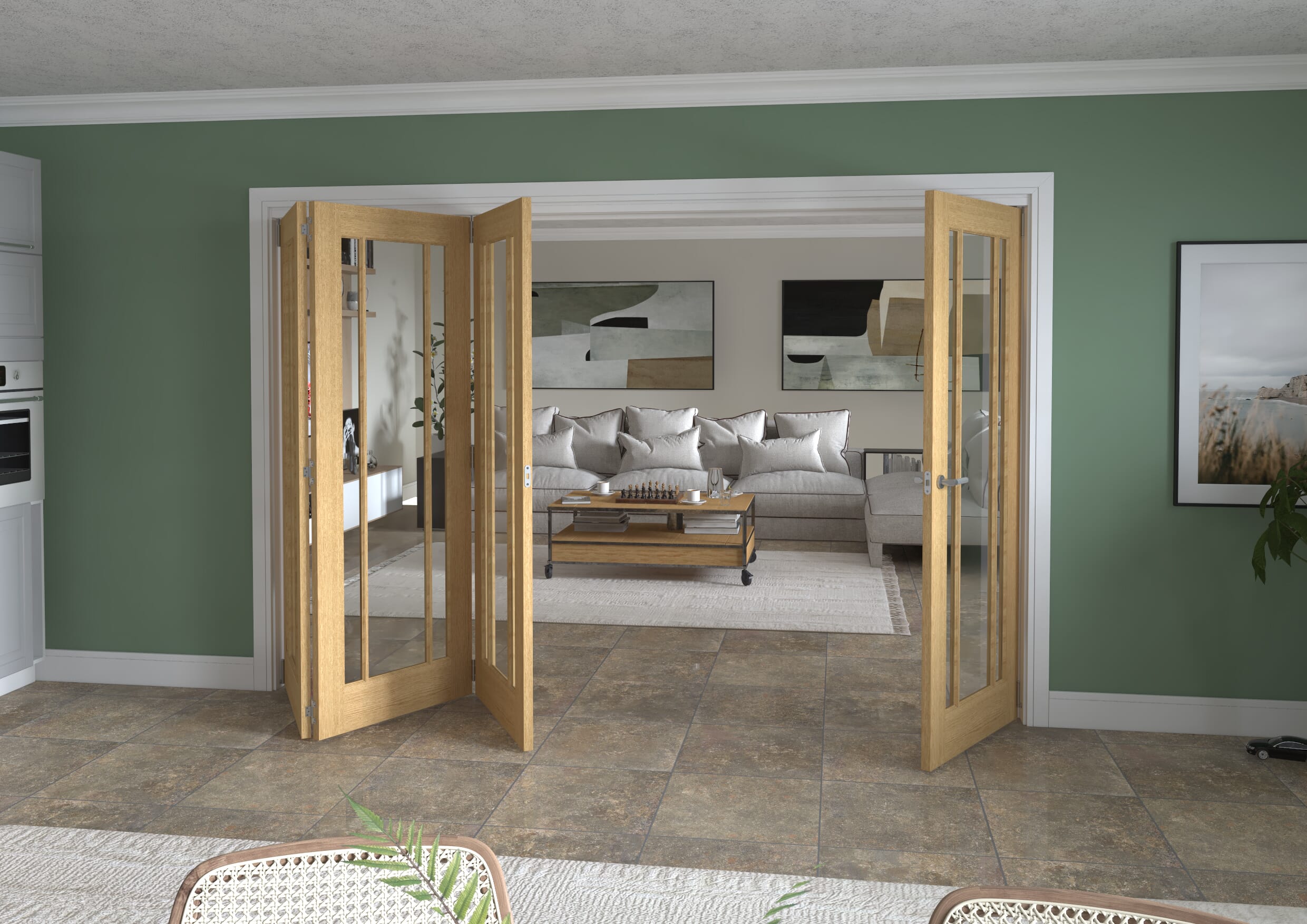 3136x2060x133mm Lincoln Clear Glazed Oak Roomfold Grande (3+1)