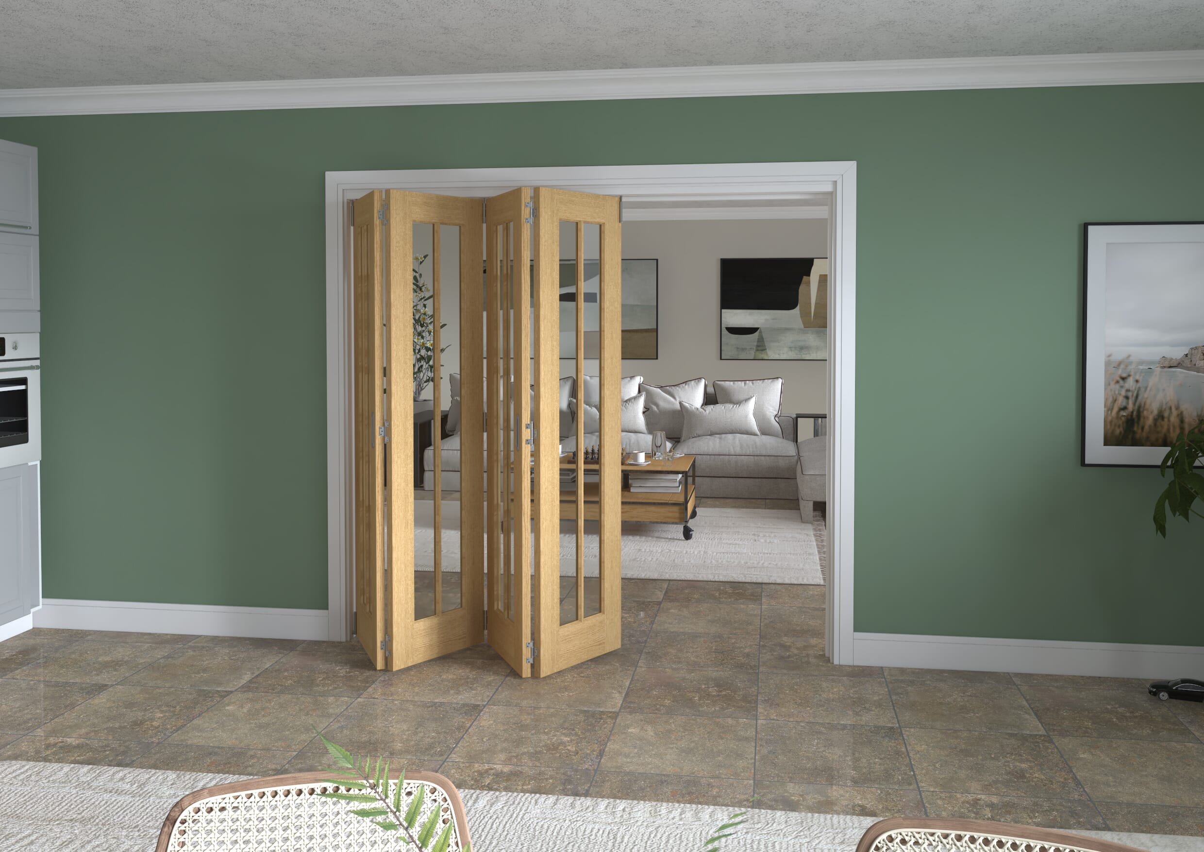 2213x2060x133mm Lincoln Clear Glazed Oak Roomfold Grande (4+0)