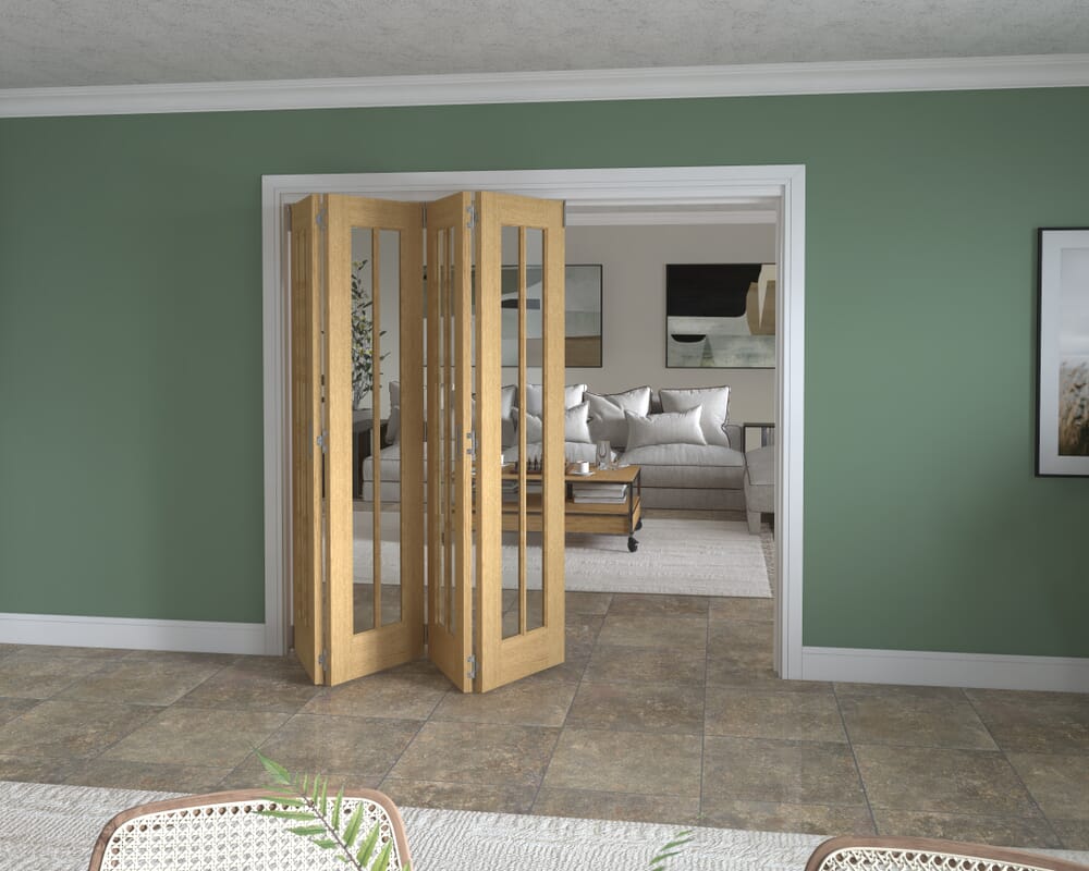 2213x2060x133mm Lincoln Clear Glazed Oak Roomfold Grande (4+0)