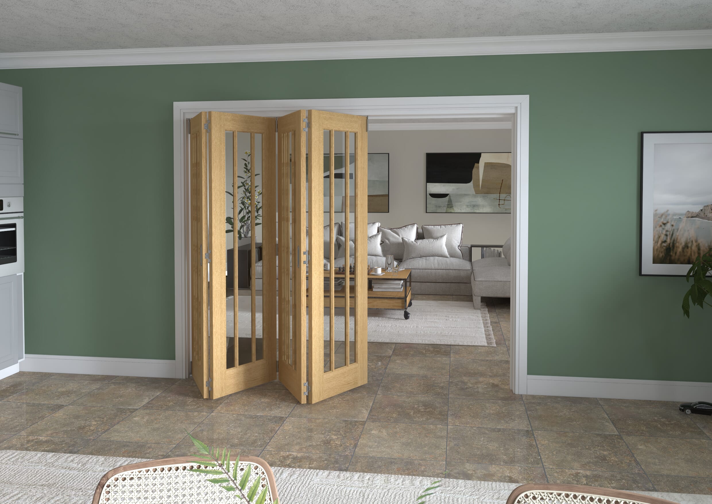 2521x2060x133mm Lincoln Clear Glazed Oak Roomfold Grande (4+0)