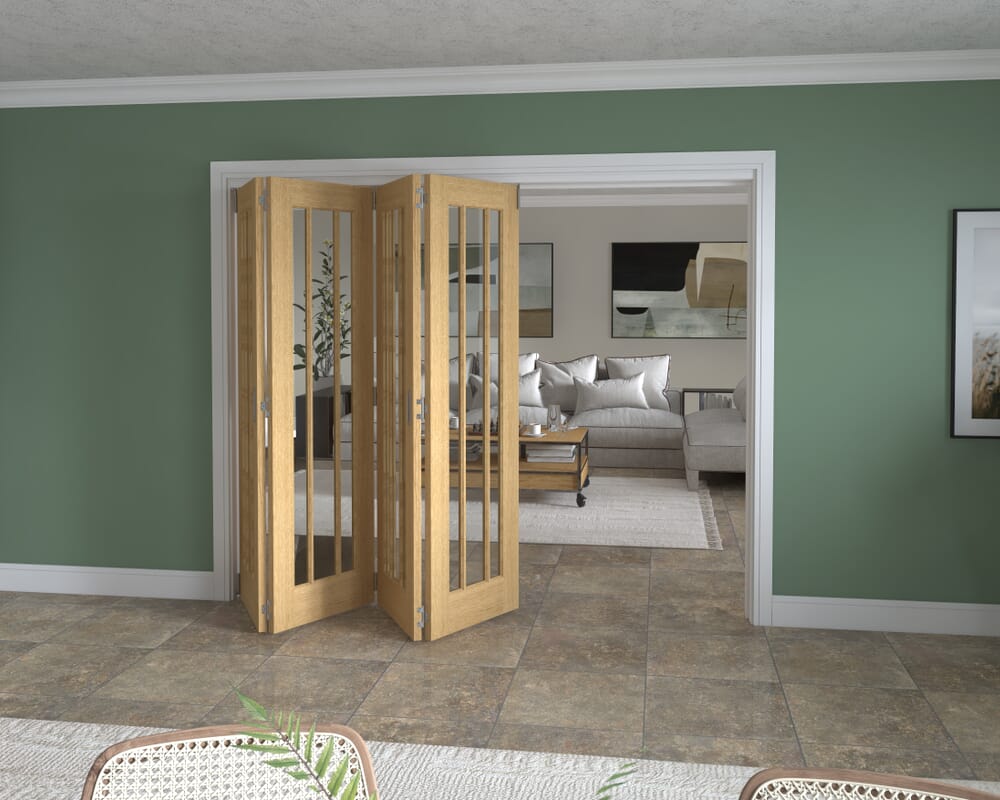 2521x2060x133mm Lincoln Clear Glazed Oak Roomfold Grande (4+0)