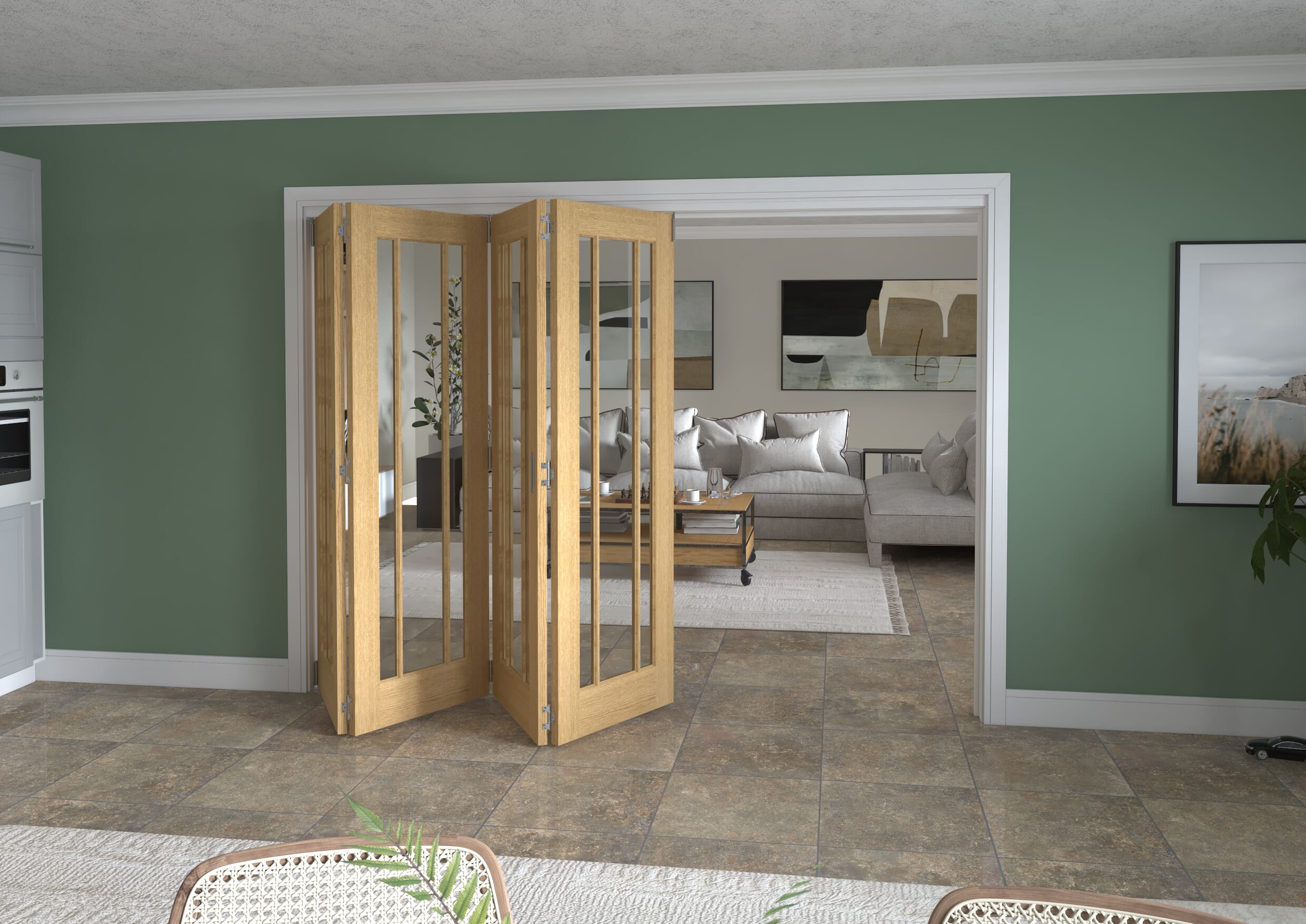 2825x2060x133mm Lincoln Clear Glazed Oak Roomfold Grande (4+0)
