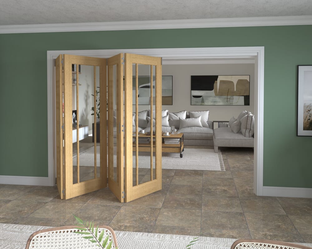 3129x2060x133mm Lincoln Clear Glazed Oak Roomfold Grande (4+0)