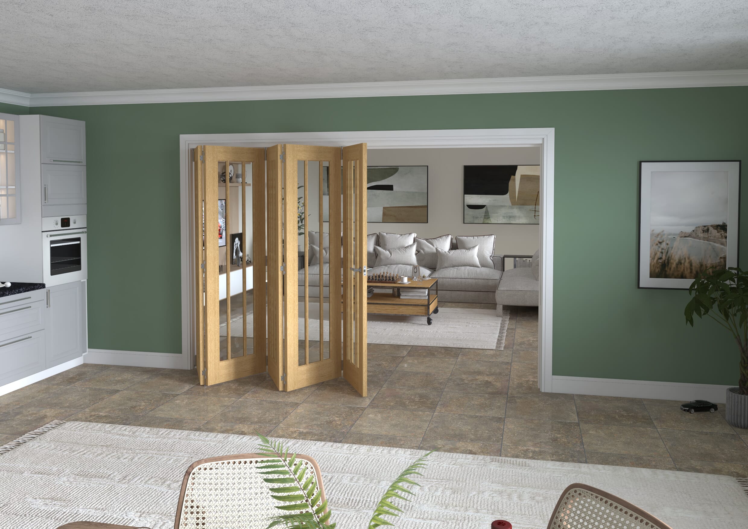 3131x2060x133mm Lincoln Clear Glazed Oak Roomfold Grande (5+0)
